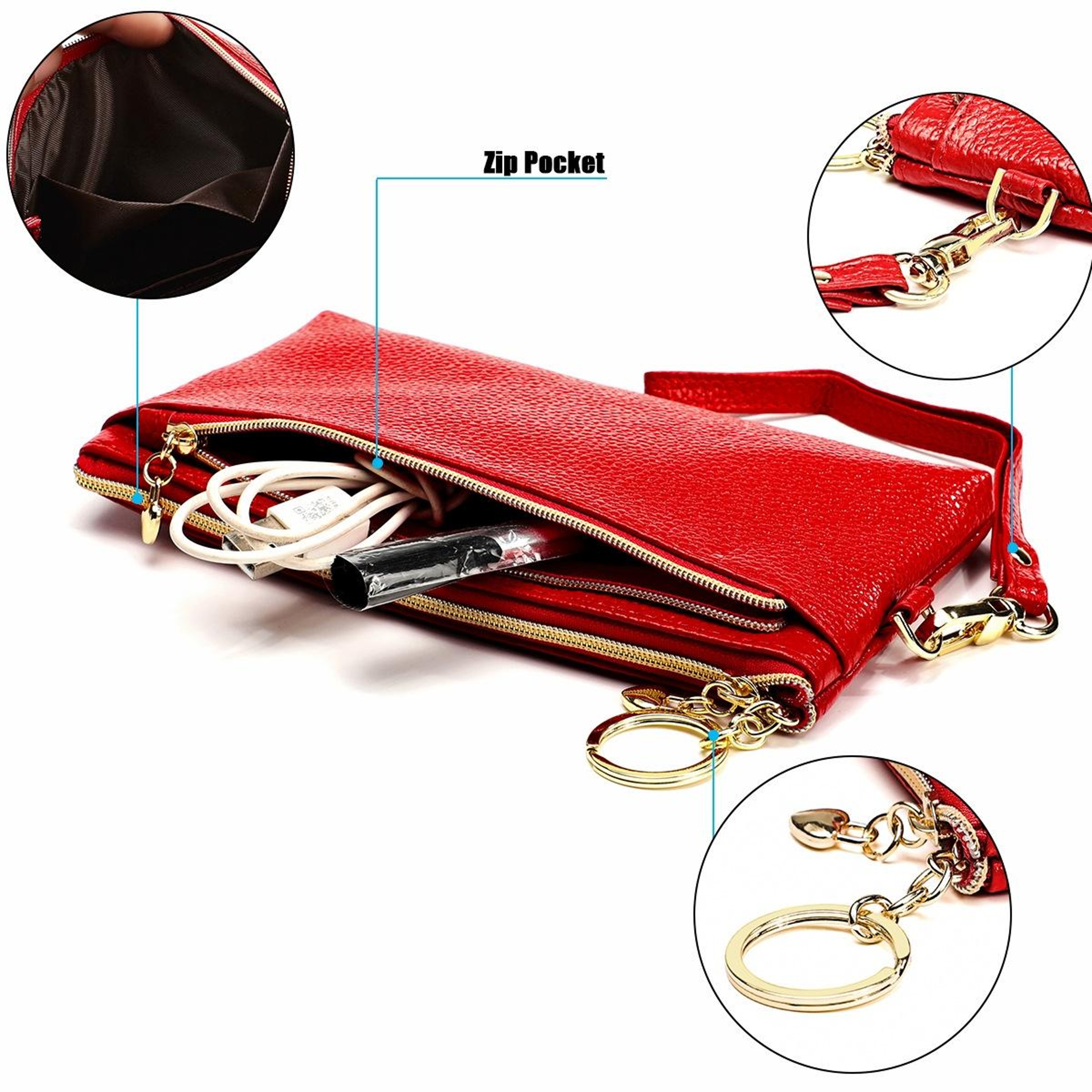 Premium Leather Coin Purse and Car Key Case for Women with Zipper Card Holder – view 4