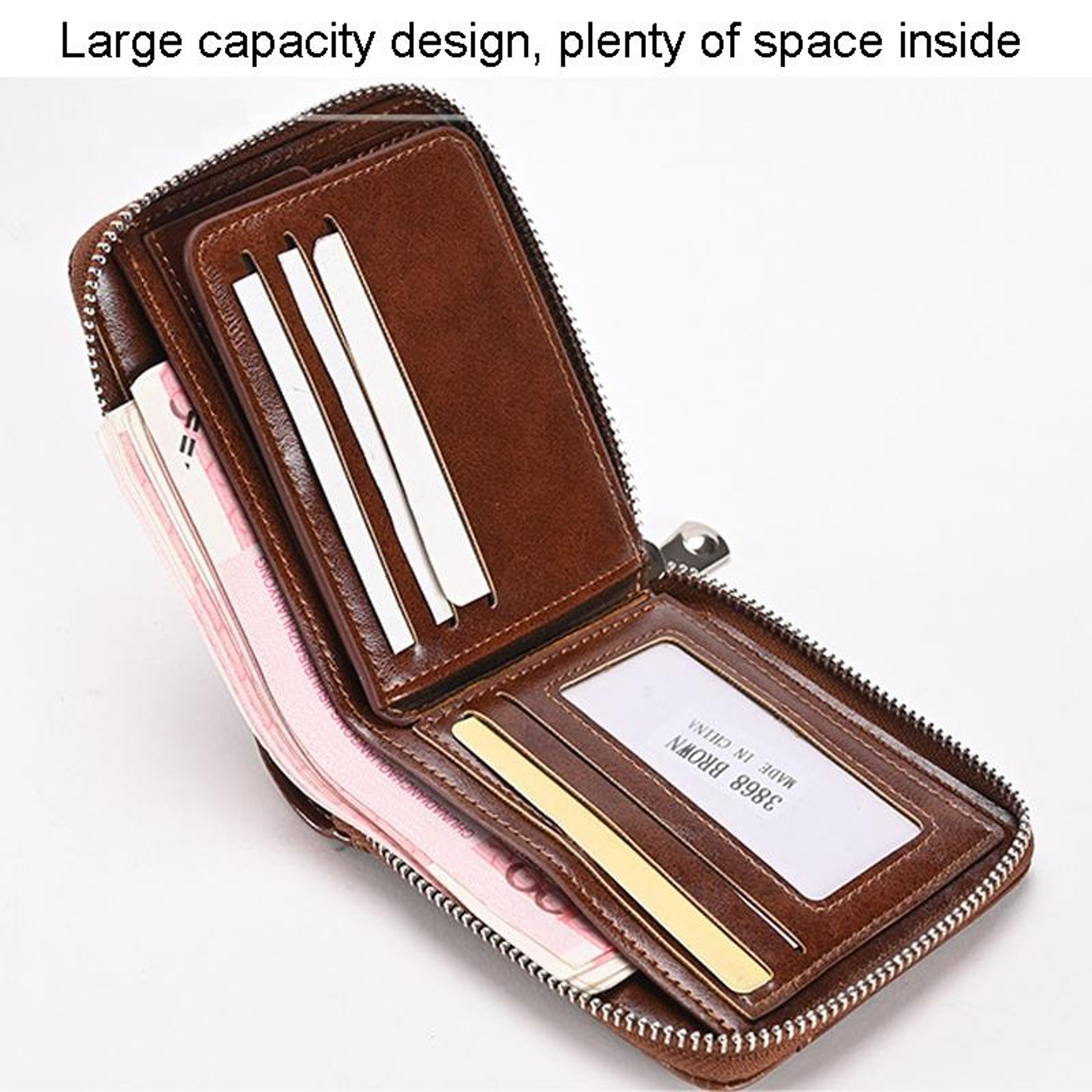 RFID Blocking Wallet For Men Slim PU Leather Bifold Zipper Wallet With Large Capacity 5