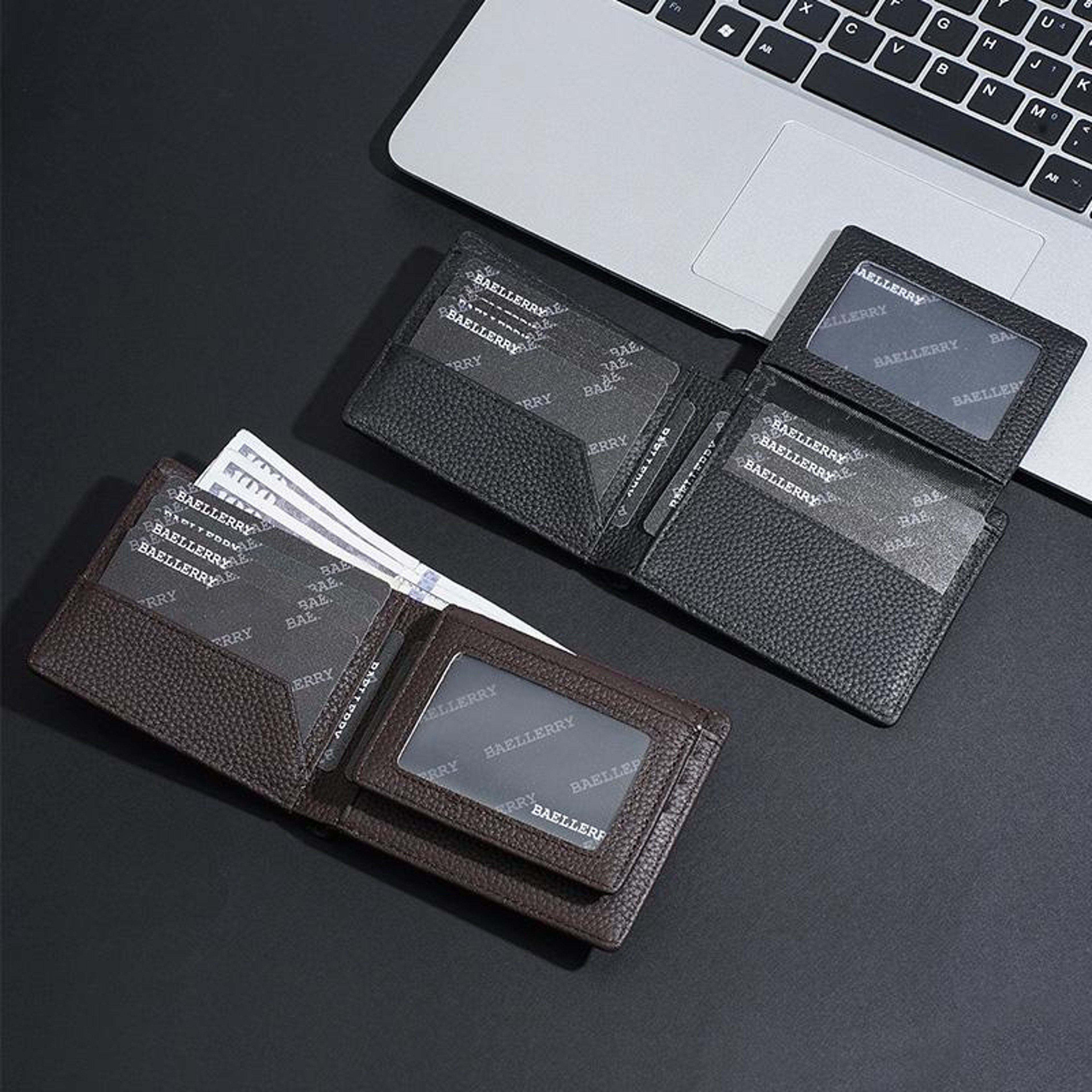 Leather Mens Wallet Compact Bifold Wallet With Lychee Texture And Multiple Card Slots 1
