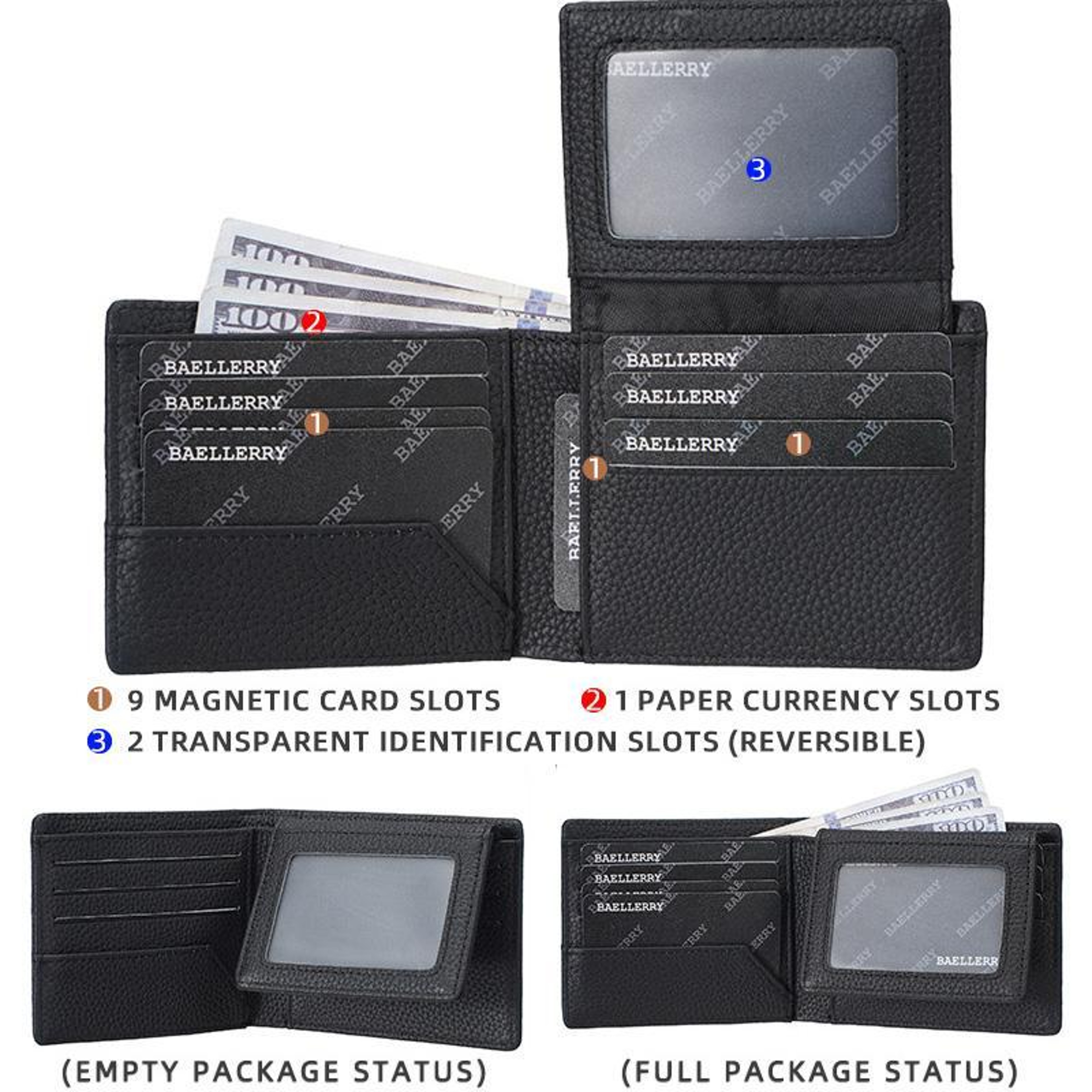 Leather Mens Wallet Compact Bifold Wallet With Lychee Texture And Multiple Card Slots 5
