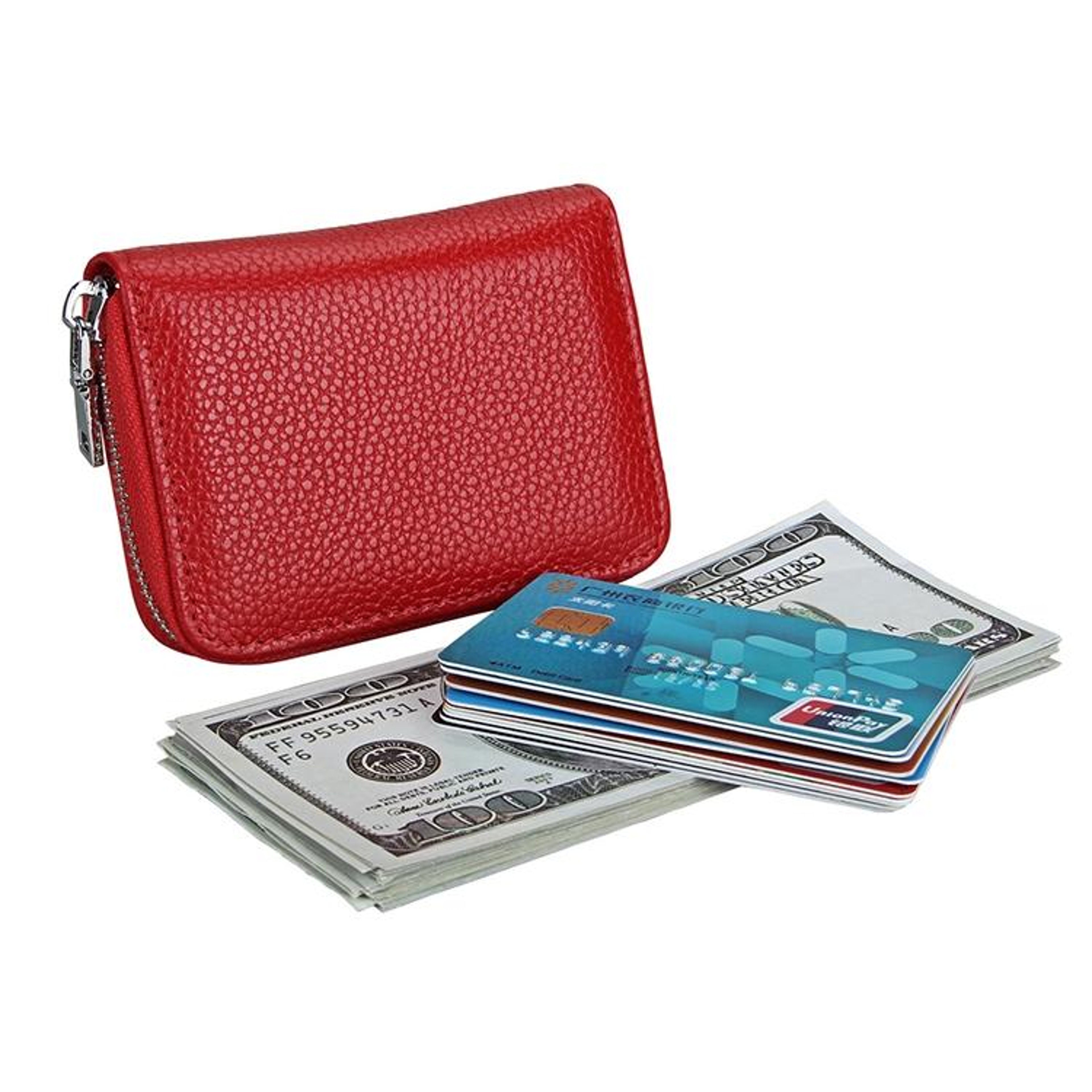 RFID Blocking Leather Card Holder Zipper Wallet Large Capacity Card Organizer 3