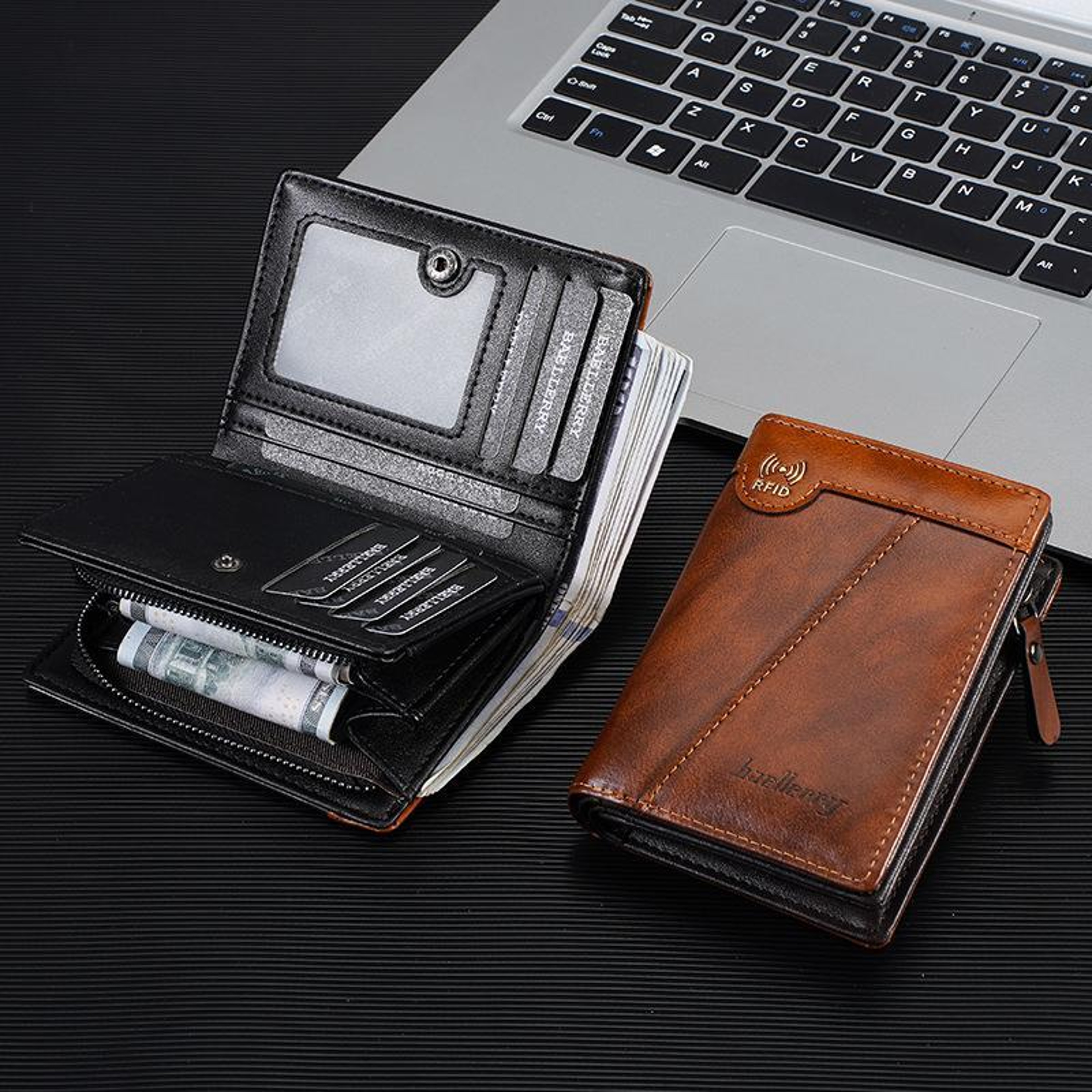 Vintage RFID Wallet For Men Compact PU Leather Multi Card Holder With Zipper Coin Pocket 1