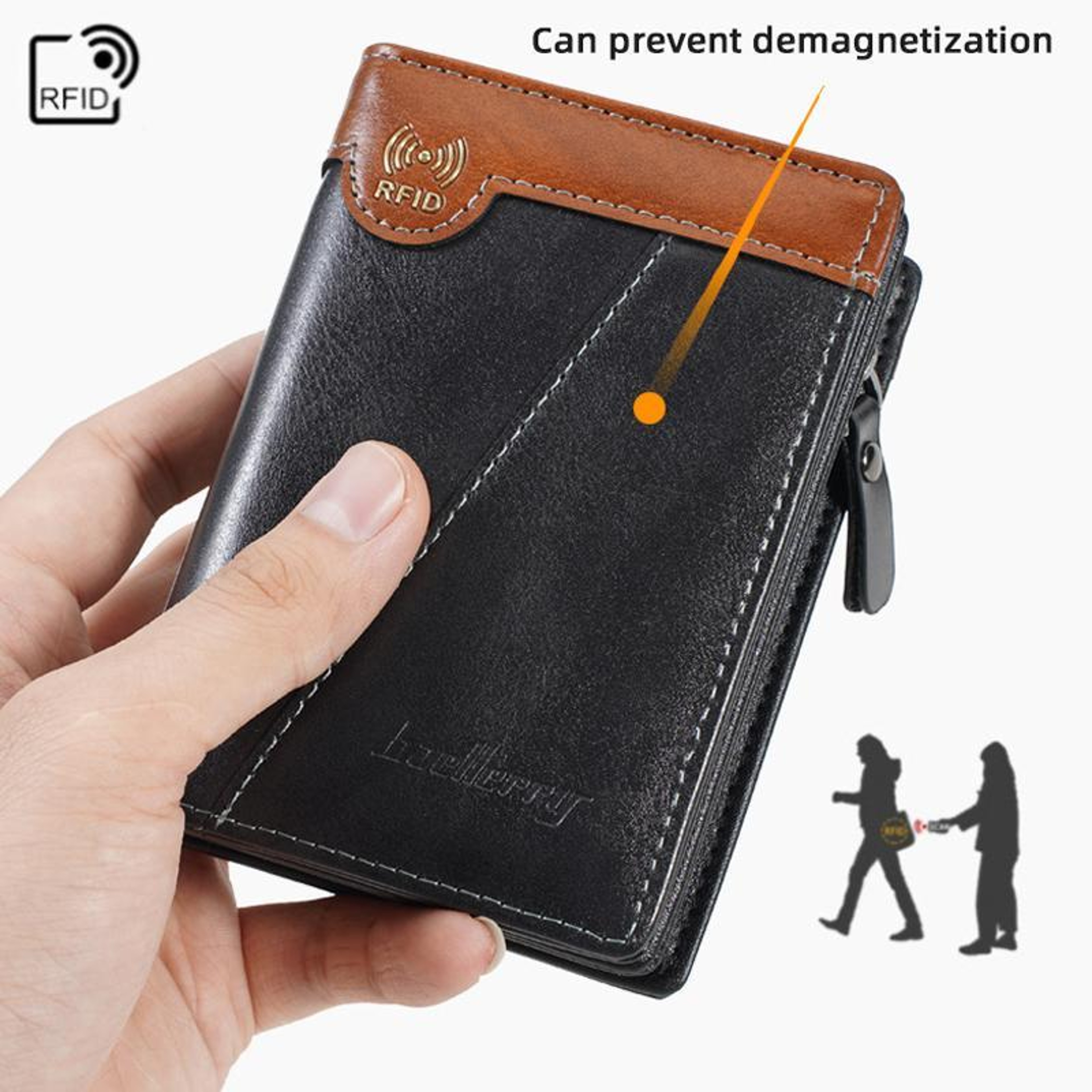 Vintage RFID Wallet For Men Compact PU Leather Multi Card Holder With Zipper Coin Pocket 4