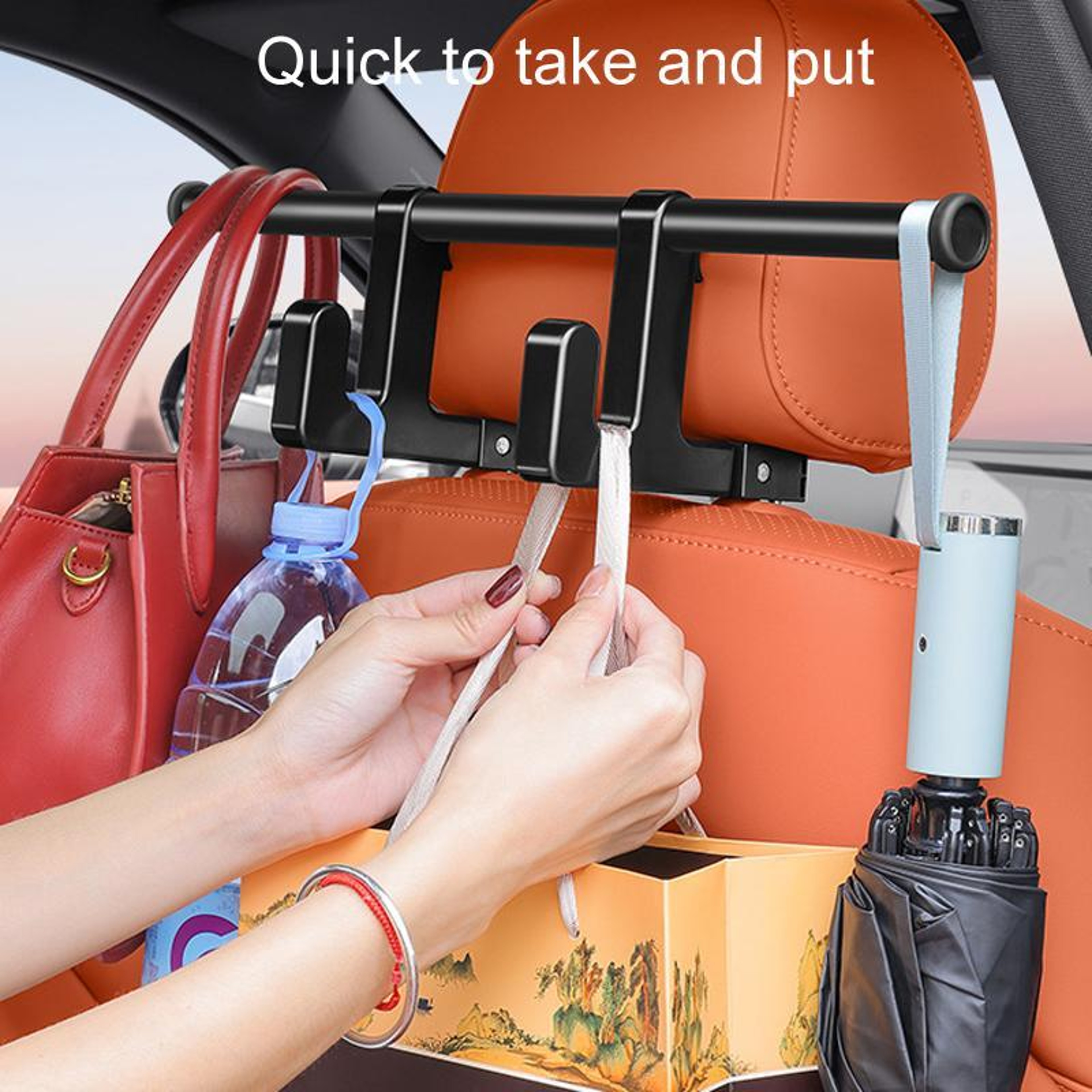 Universal Car Seat Back Organizer With Car Coat Hanger Rack And Car Headrest Hooks 6