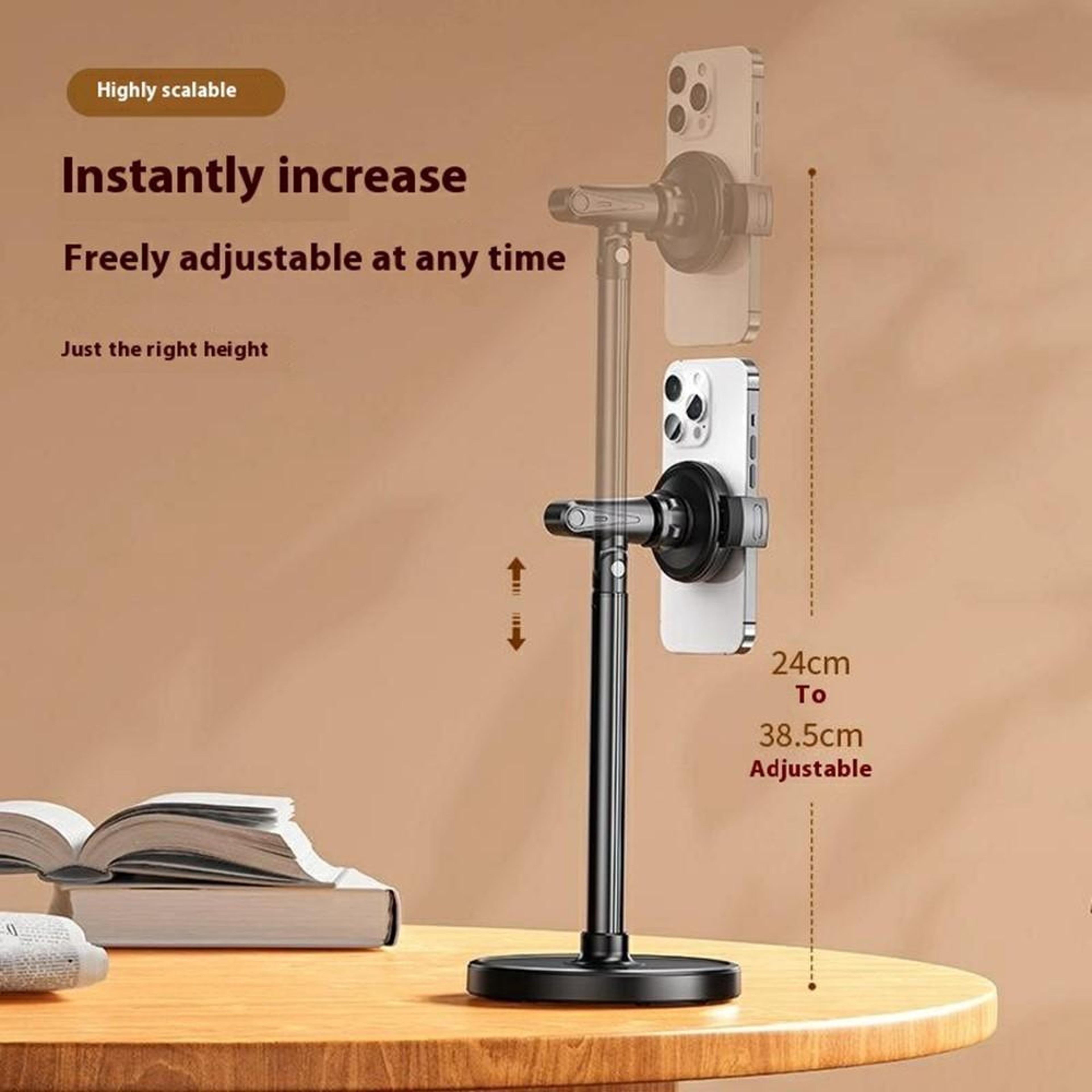 T16 Adjustable Phone Stand With 360 Rotating Mount And Extended Height For Desk Recording 2