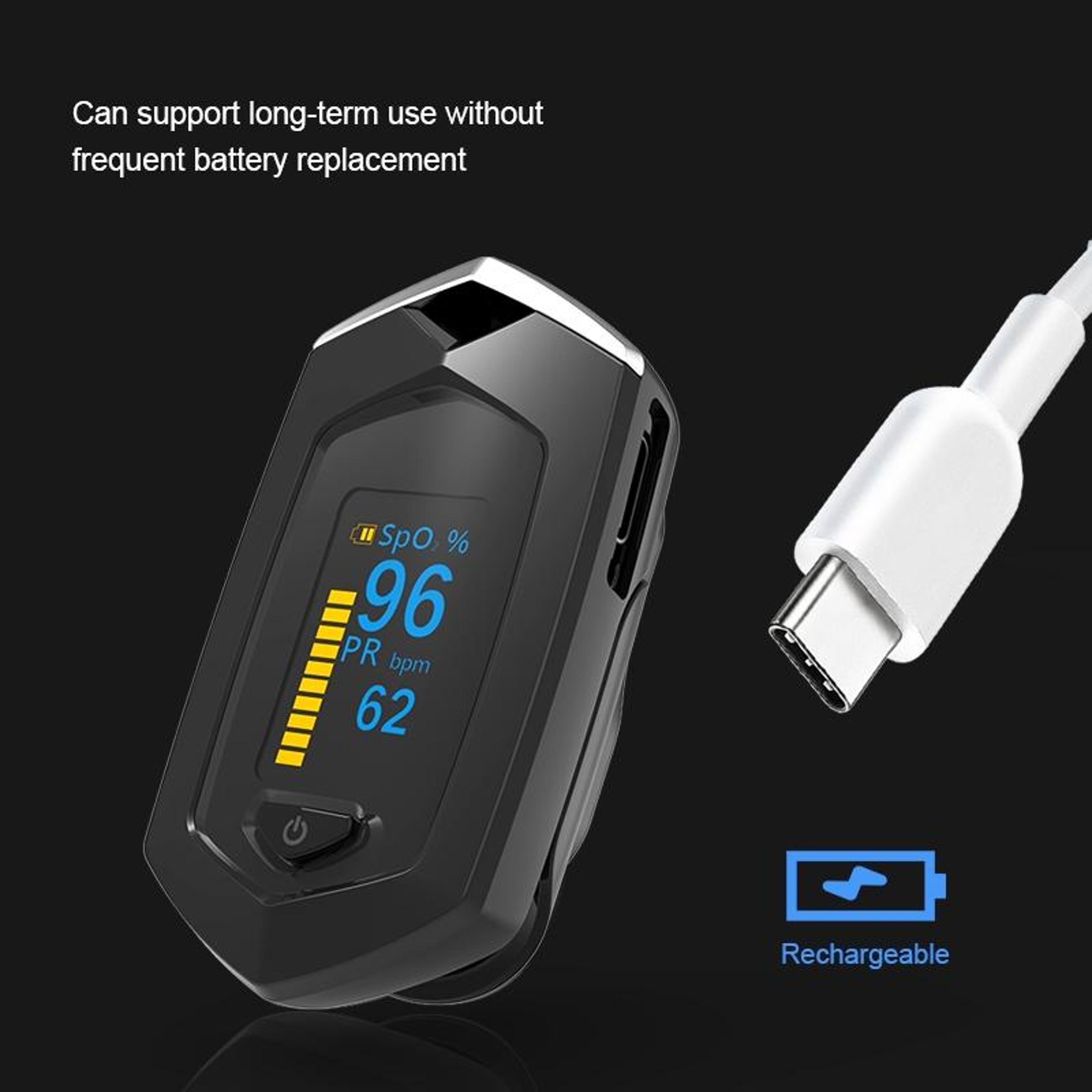 Rechargeable Fingertip Pulse Oximeter Portable Blood Oxygen Monitor 3
