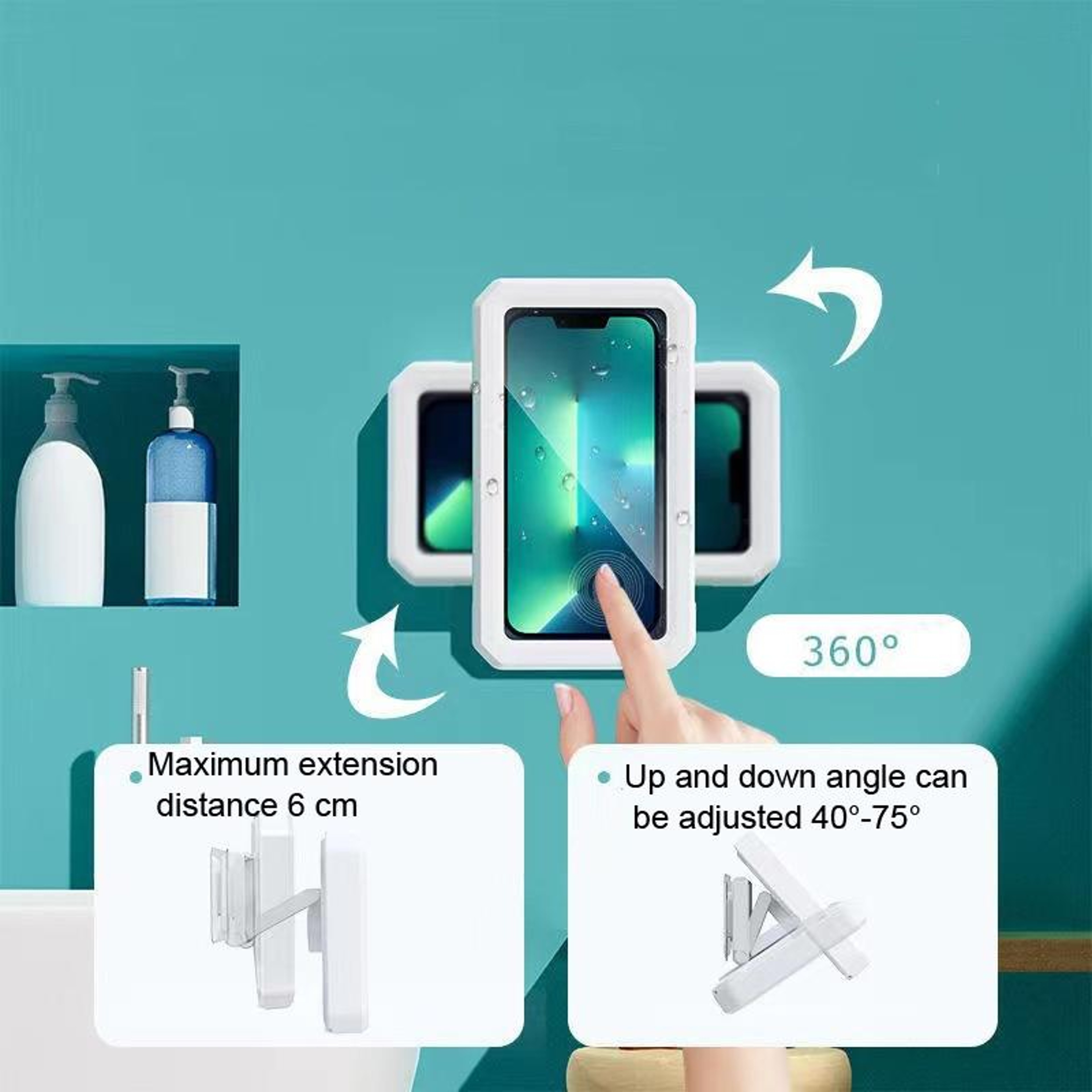 Retractable Wall Mount Waterproof Shower Phone Holder With 360 Rotation 1