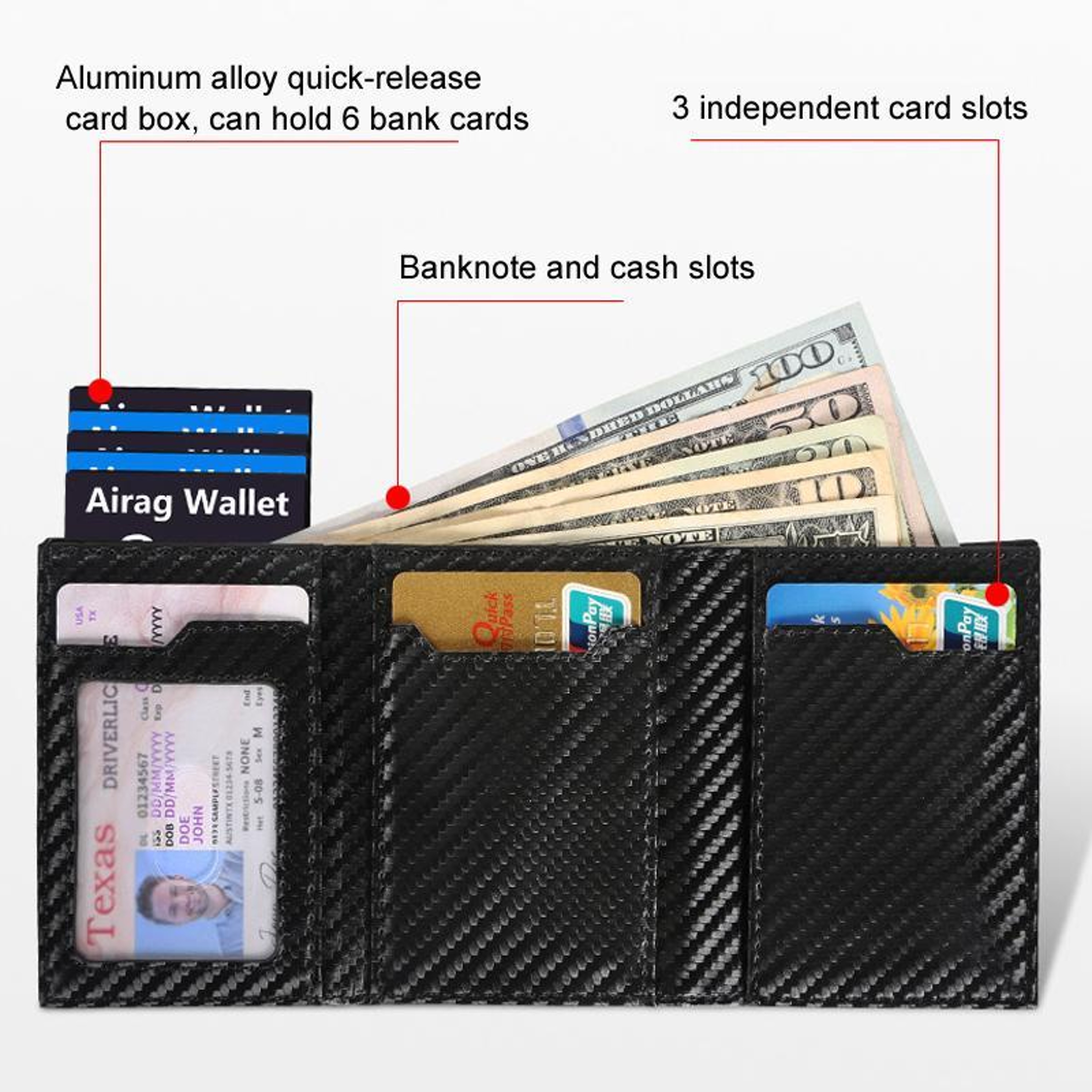 Pop Up RFID Blocking Wallet Genuine Leather Aluminum Card Holder With Zipper Coin Pocket 4