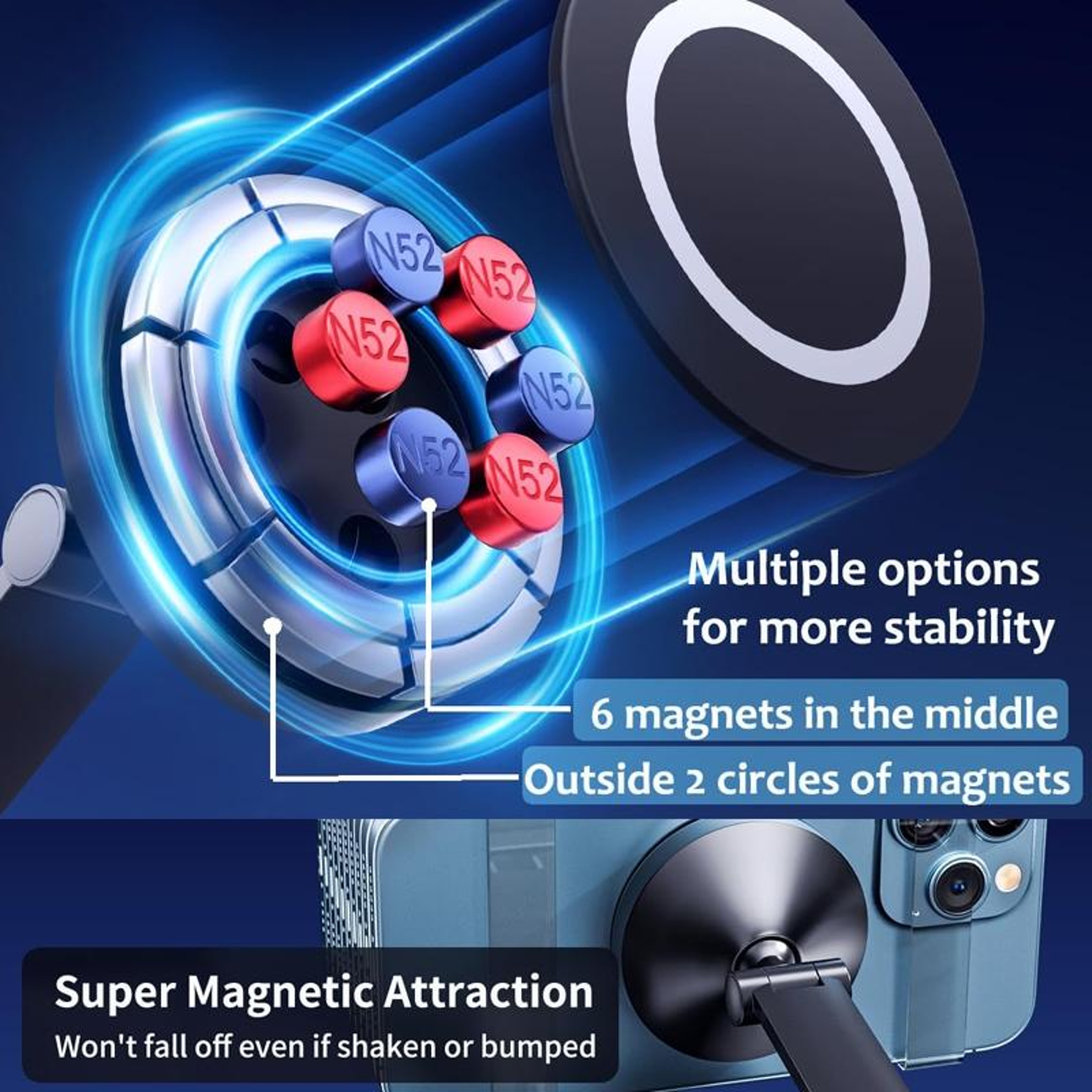 MagSafe Car Mount 360 Rotating Magnetic Phone Holder Foldable Metal Dashboard Stand 4