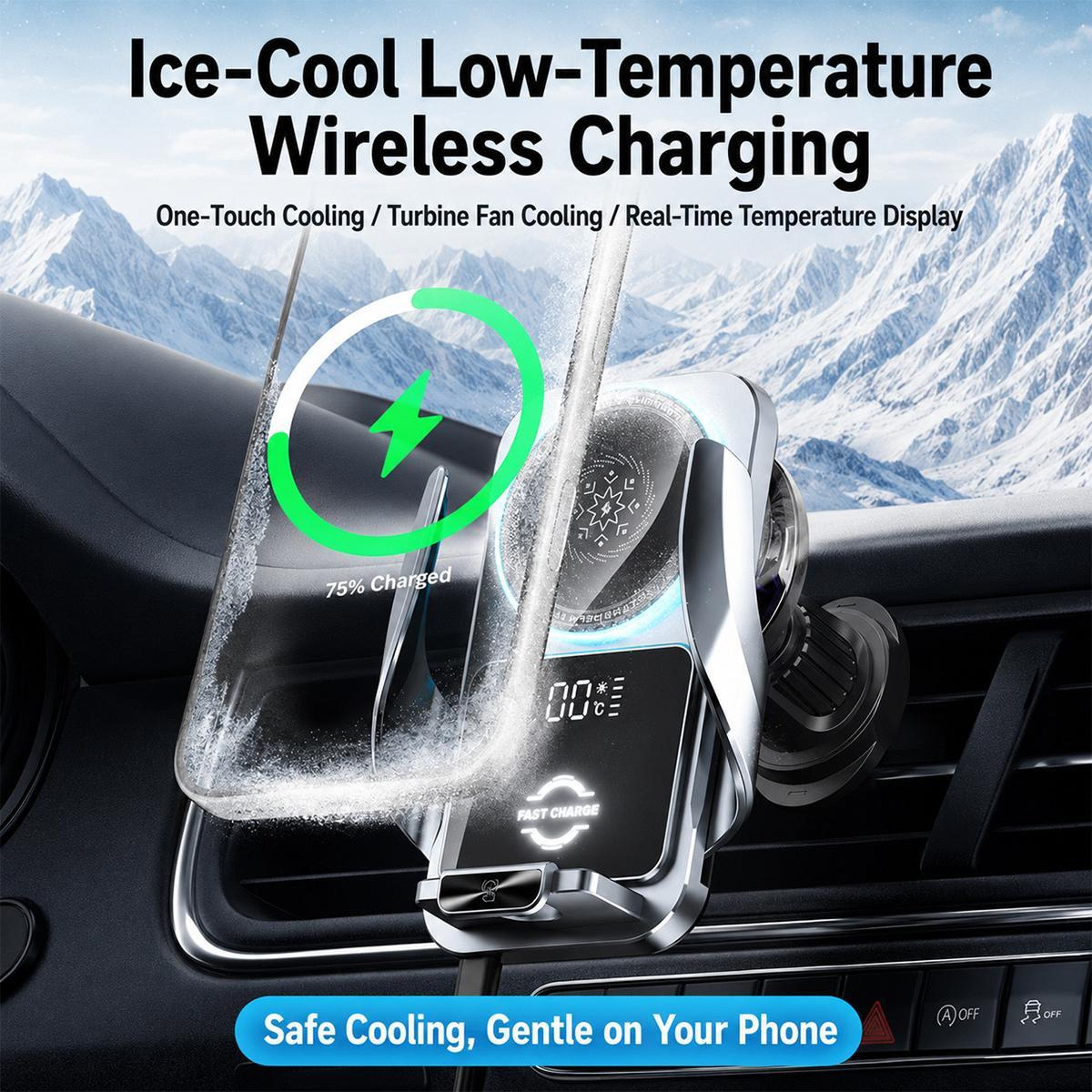 Magnetic Cooling 15W Wireless Car Charger Air Vent Phone Holder 5