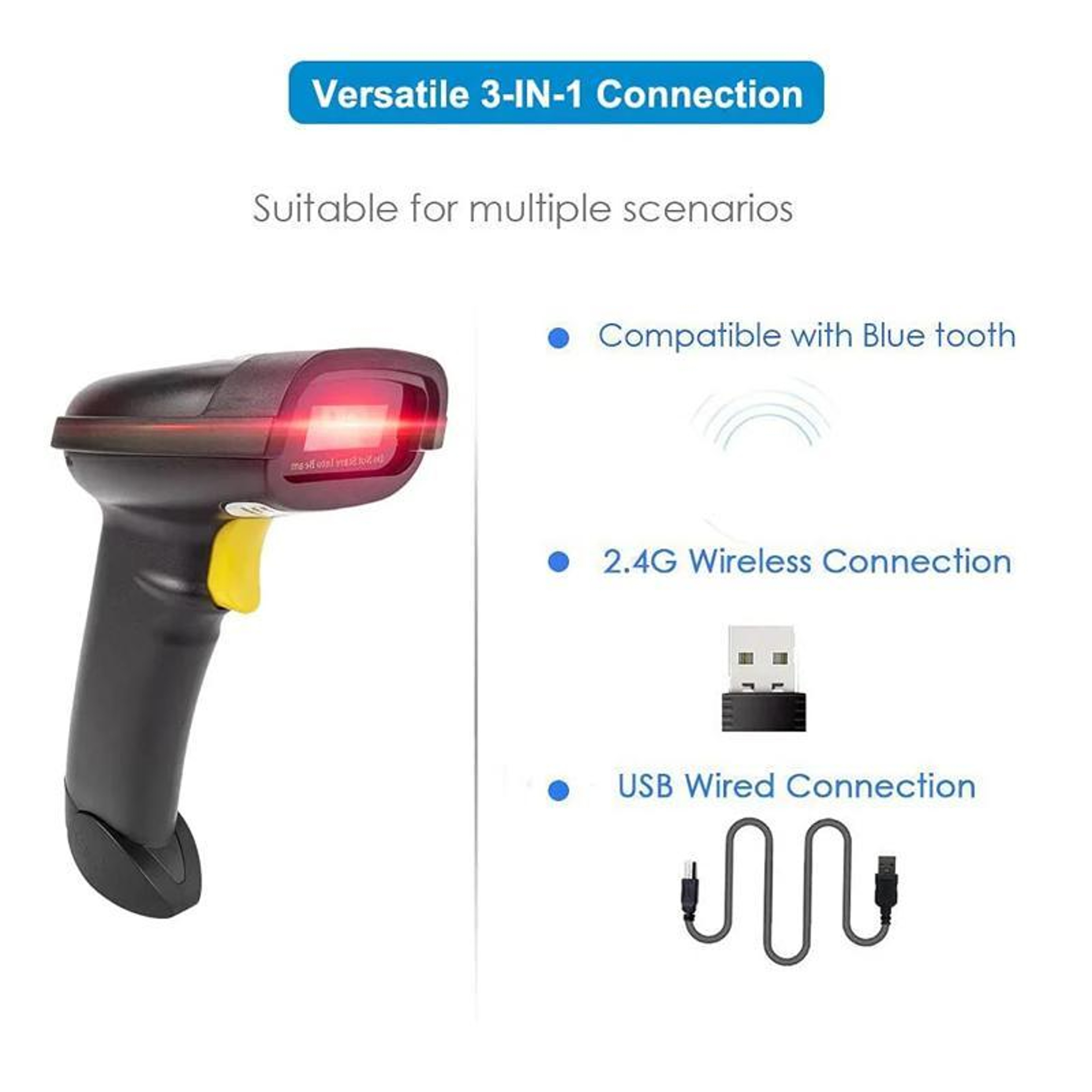 NETUM Wireless Bluetooth Barcode Scanner 1D 2D QR Code Reader with USB and 2.4G Connectivity – view 3