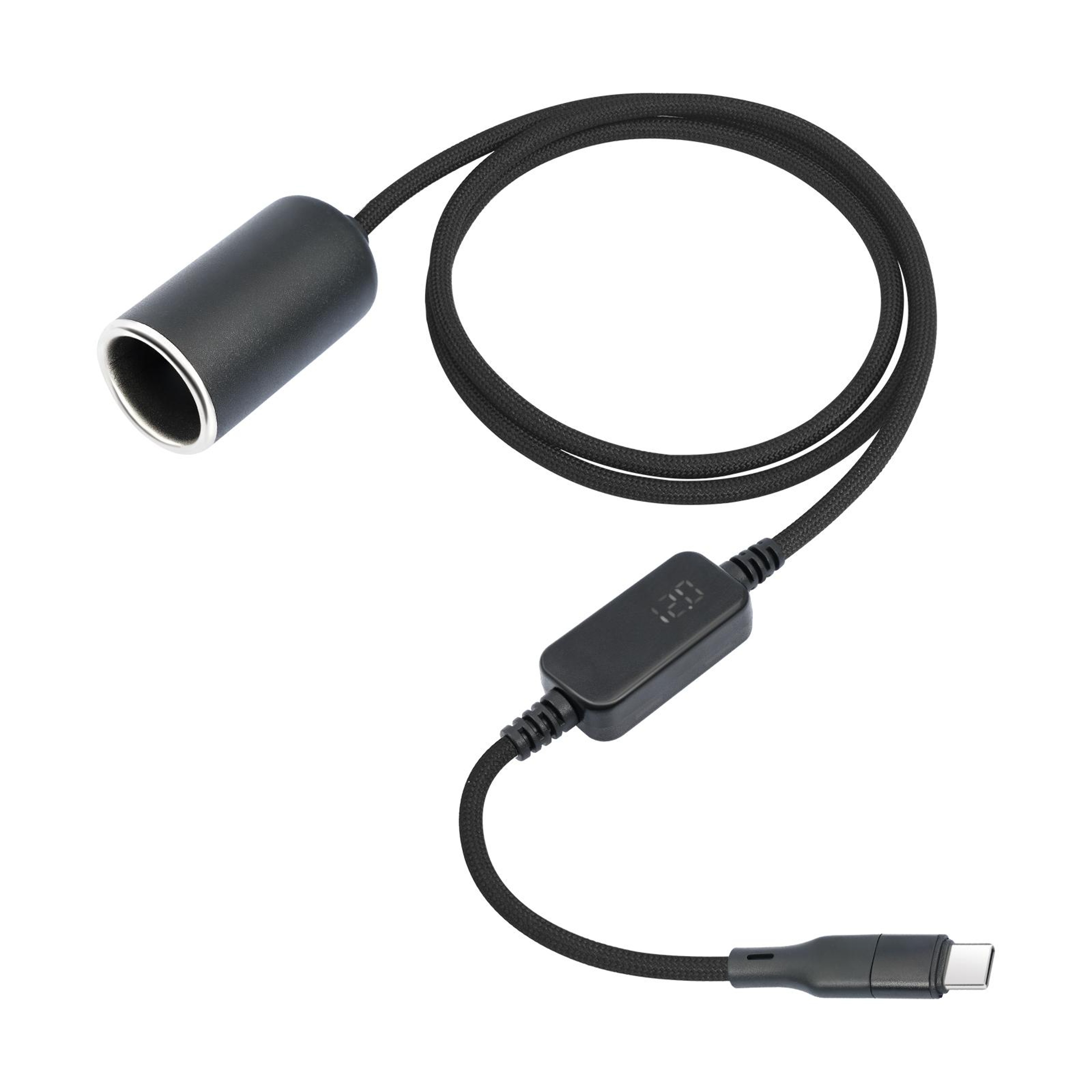 USBC To 12V Adapter Cable With Voltage Display Car Cigarette Lighter Socket 18W Boost Converter 8