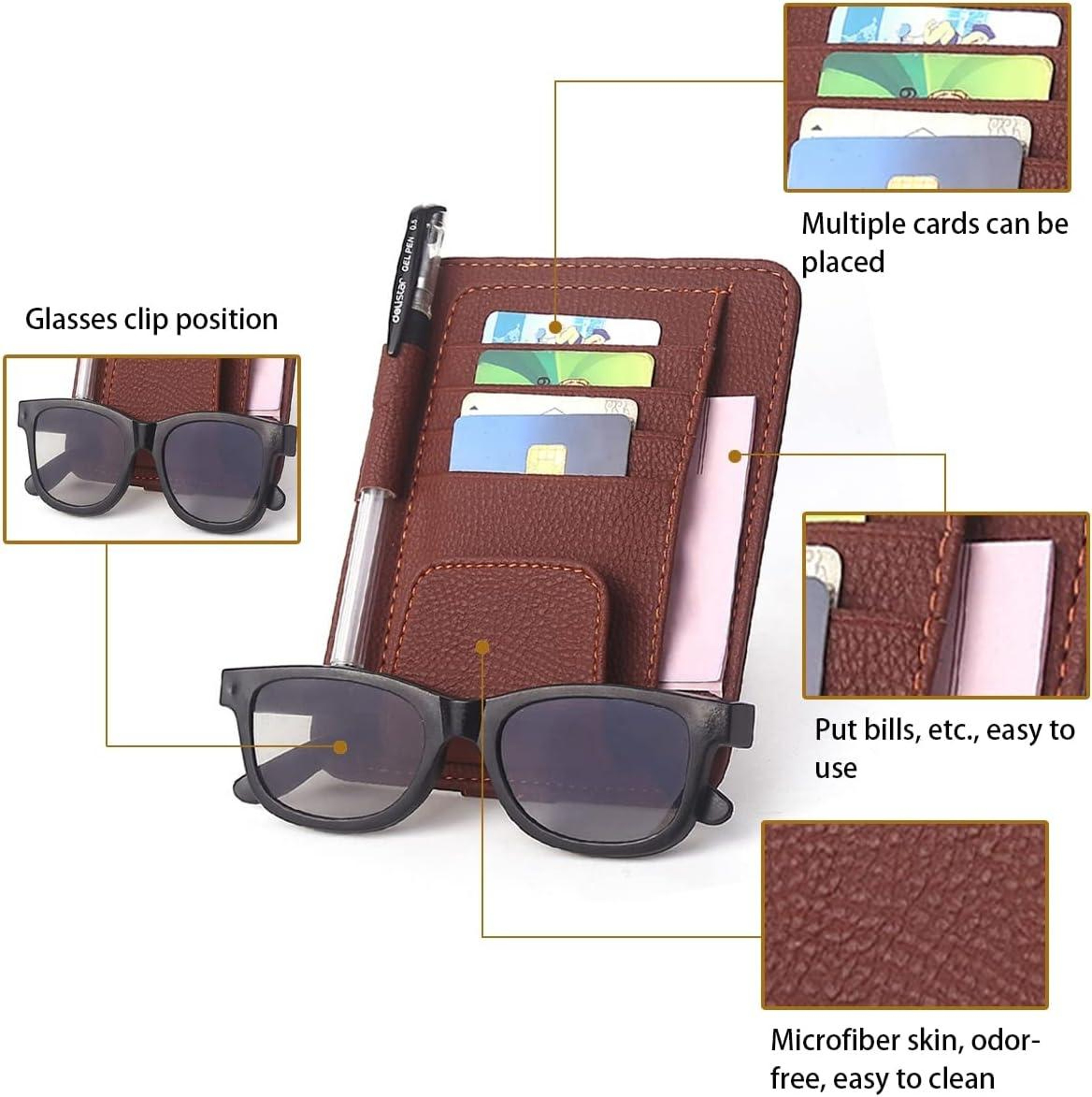 Premium Car Sun Visor Organizer with Sunglass Holder, Card & Ticket Storage Pouch – view 4
