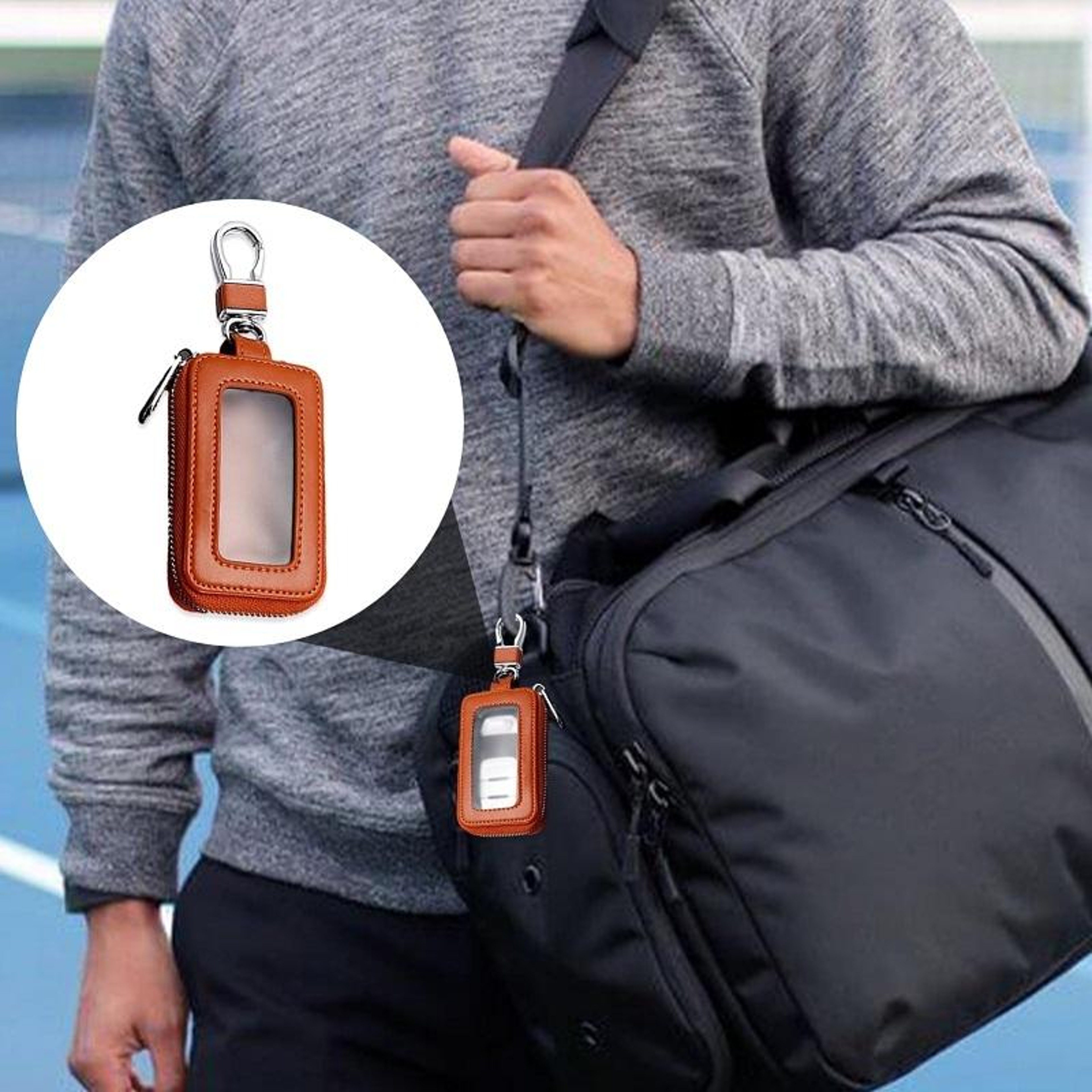 Universal Leather Car Key Case With Visible Window  Zipper Key Fob Holder 7