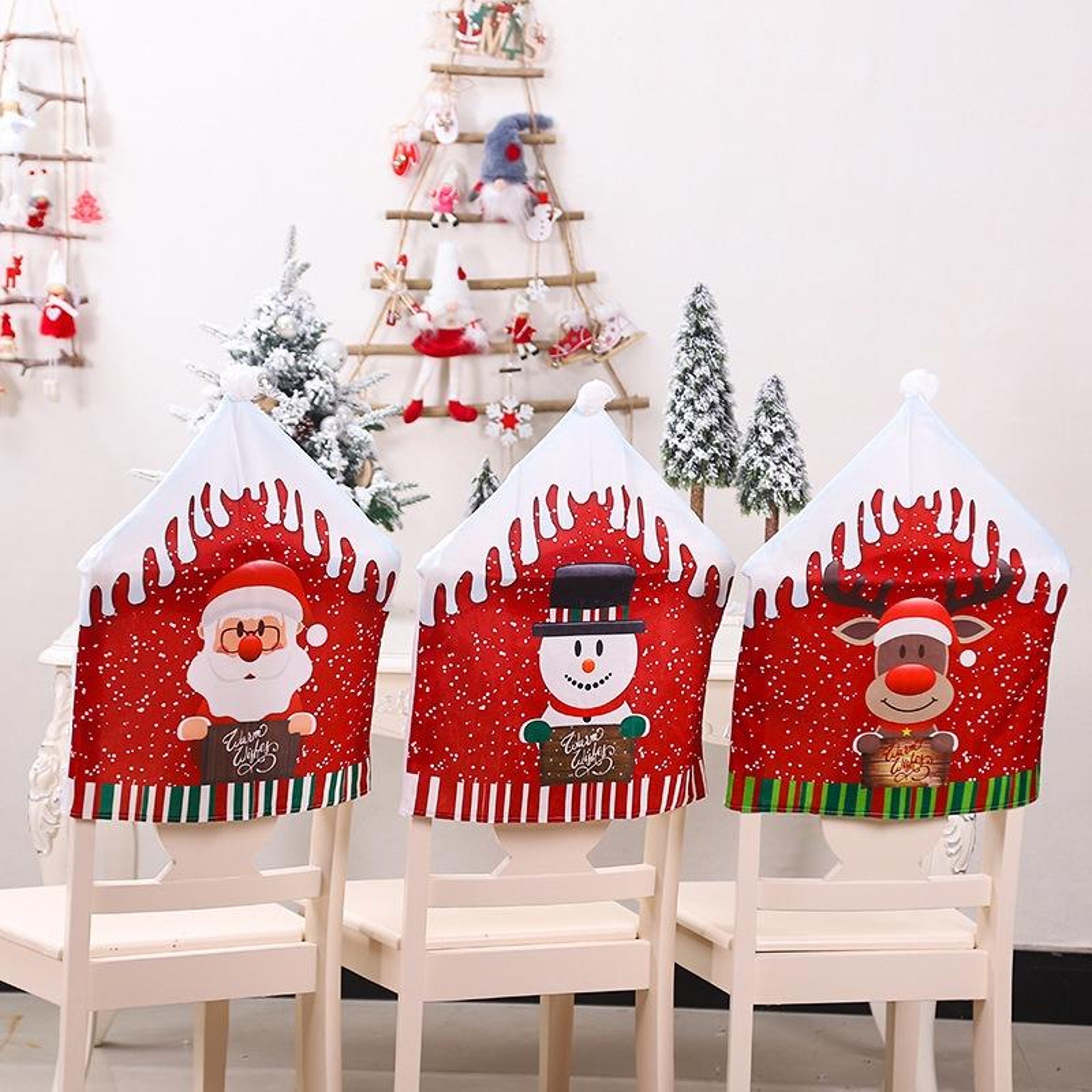 Festive Christmas Chair Cover Cartoon Dining Chair Slipcover For Christmas Home Decor 0