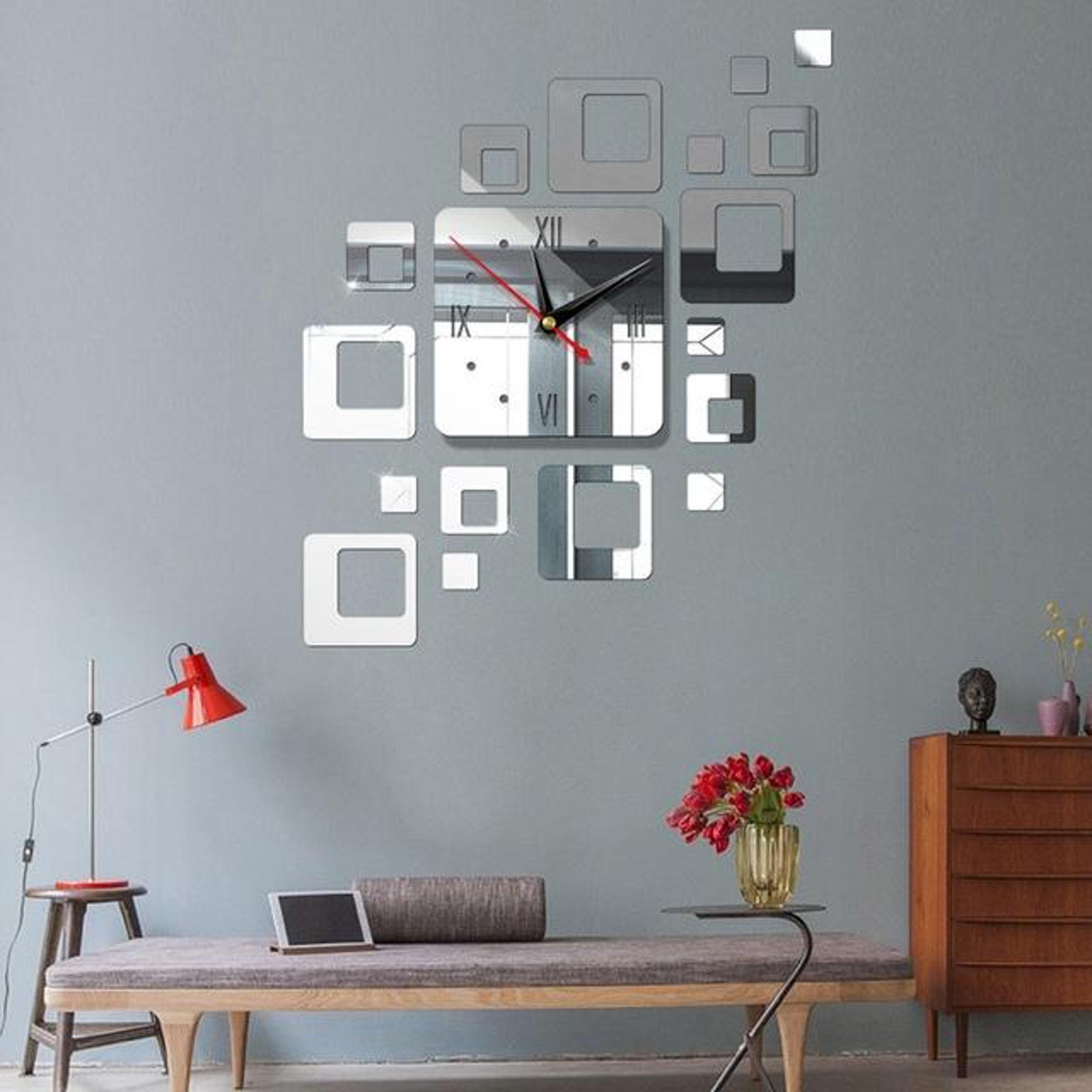 Modern Acrylic Mirror Wall Clock DIY 3D Decorative Wall Sticker For Living Room  Office 5