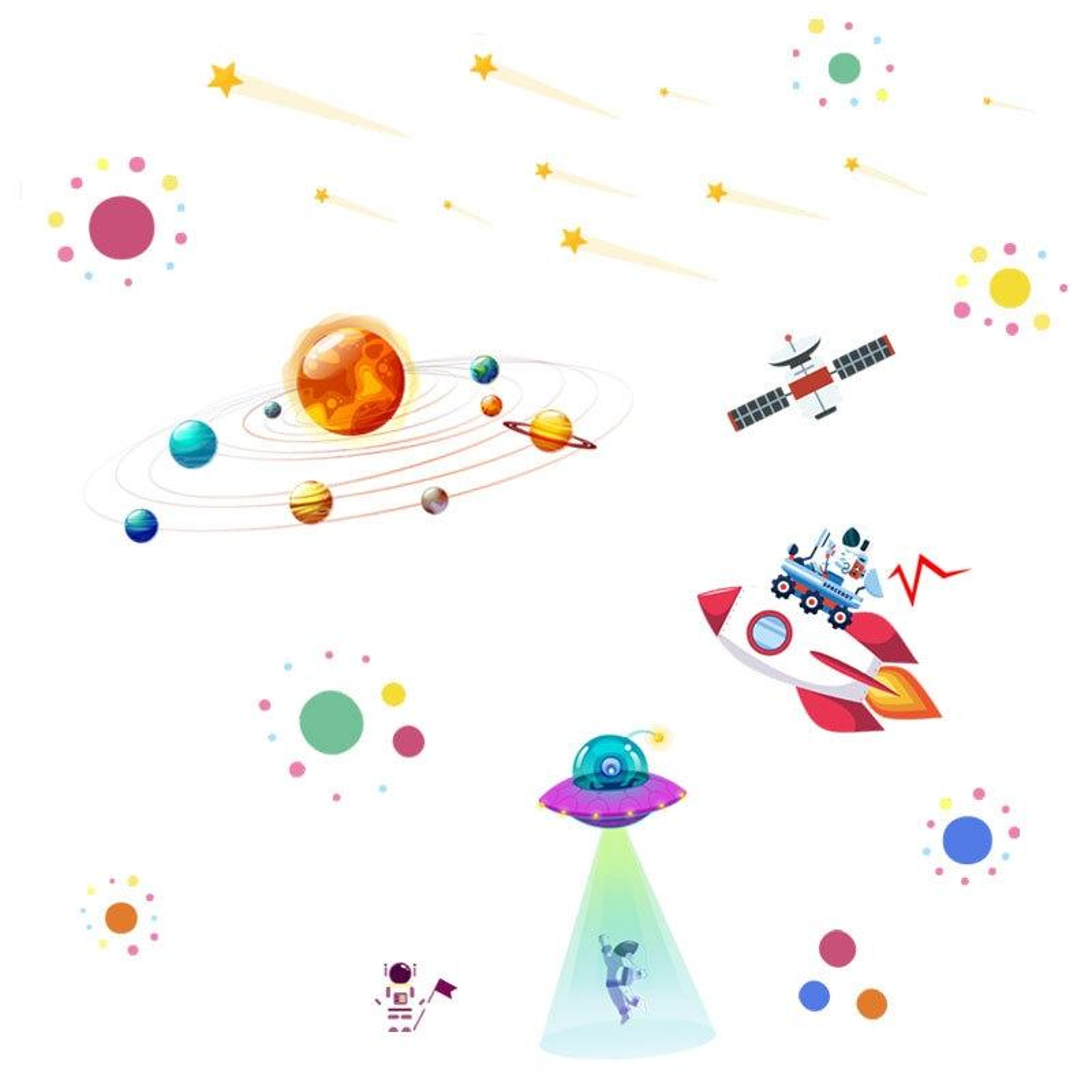 Space Adventure Solar System Wall Sticker With Astronaut UFO Removable Wall Decal For Kids Bedroom 1