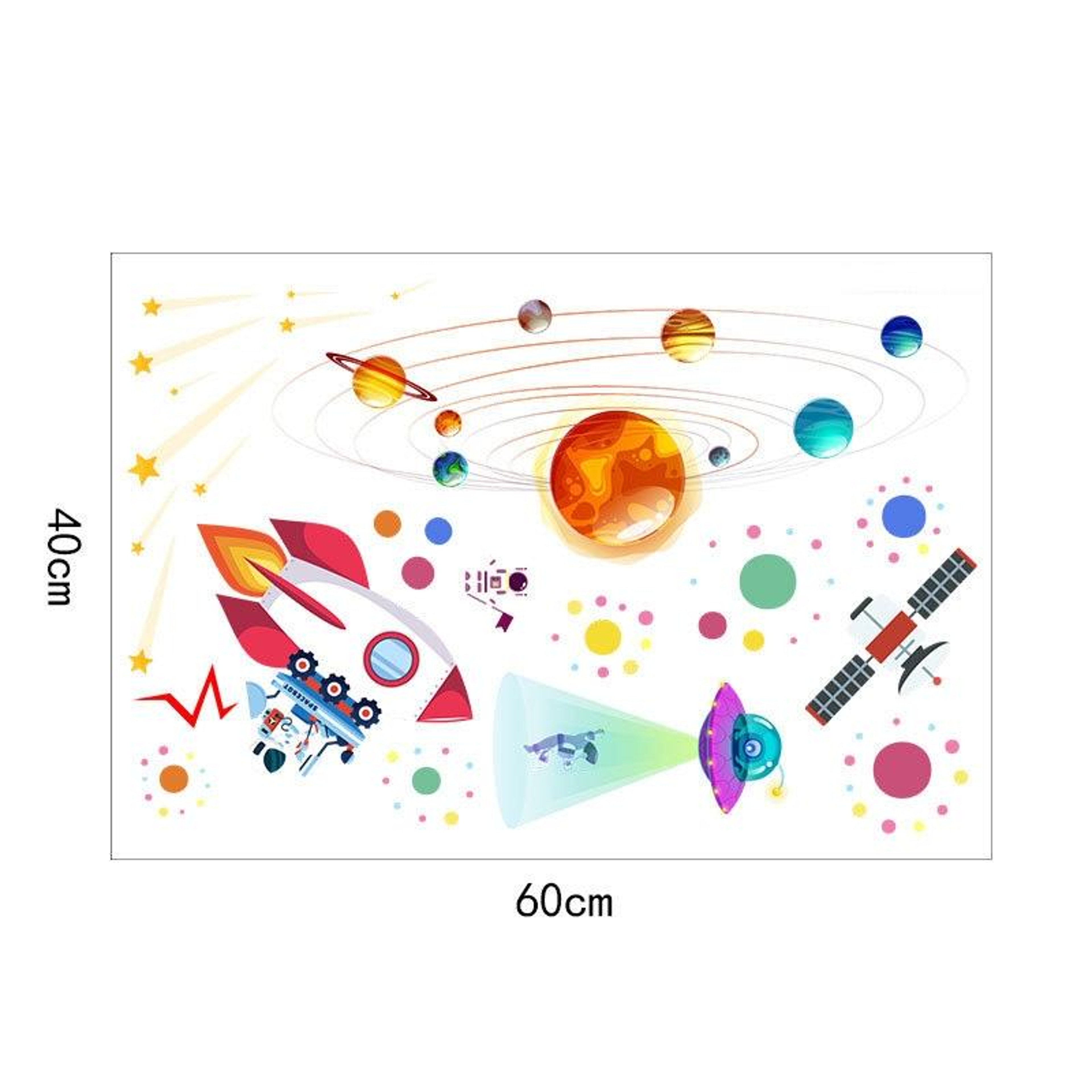 Space Adventure Solar System Wall Sticker With Astronaut UFO Removable Wall Decal For Kids Bedroom 2