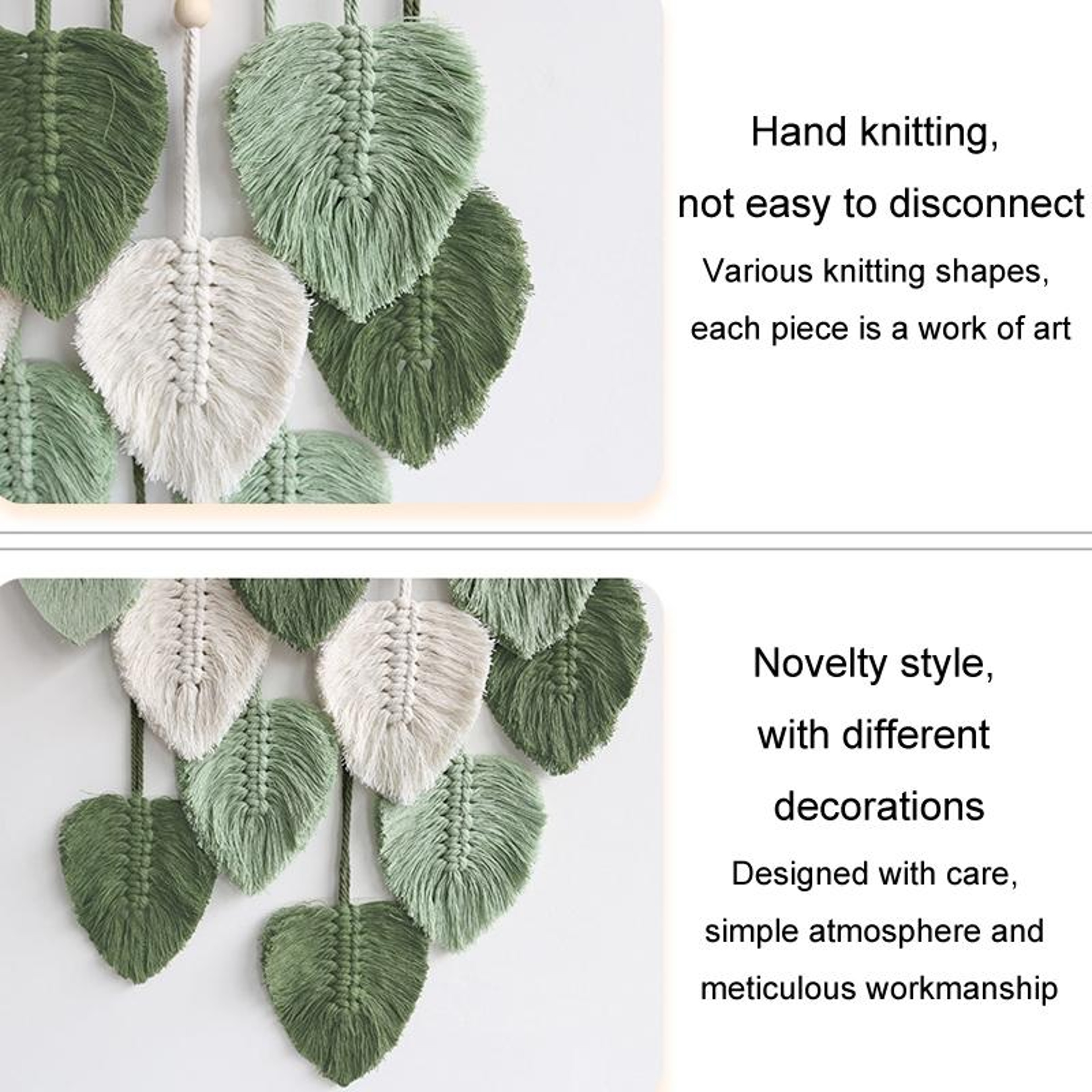 Handwoven Macrame Wall Hanging Leaf Tapestry With Cotton Rope  Wooden Dowel For Boho Wall Decor 6