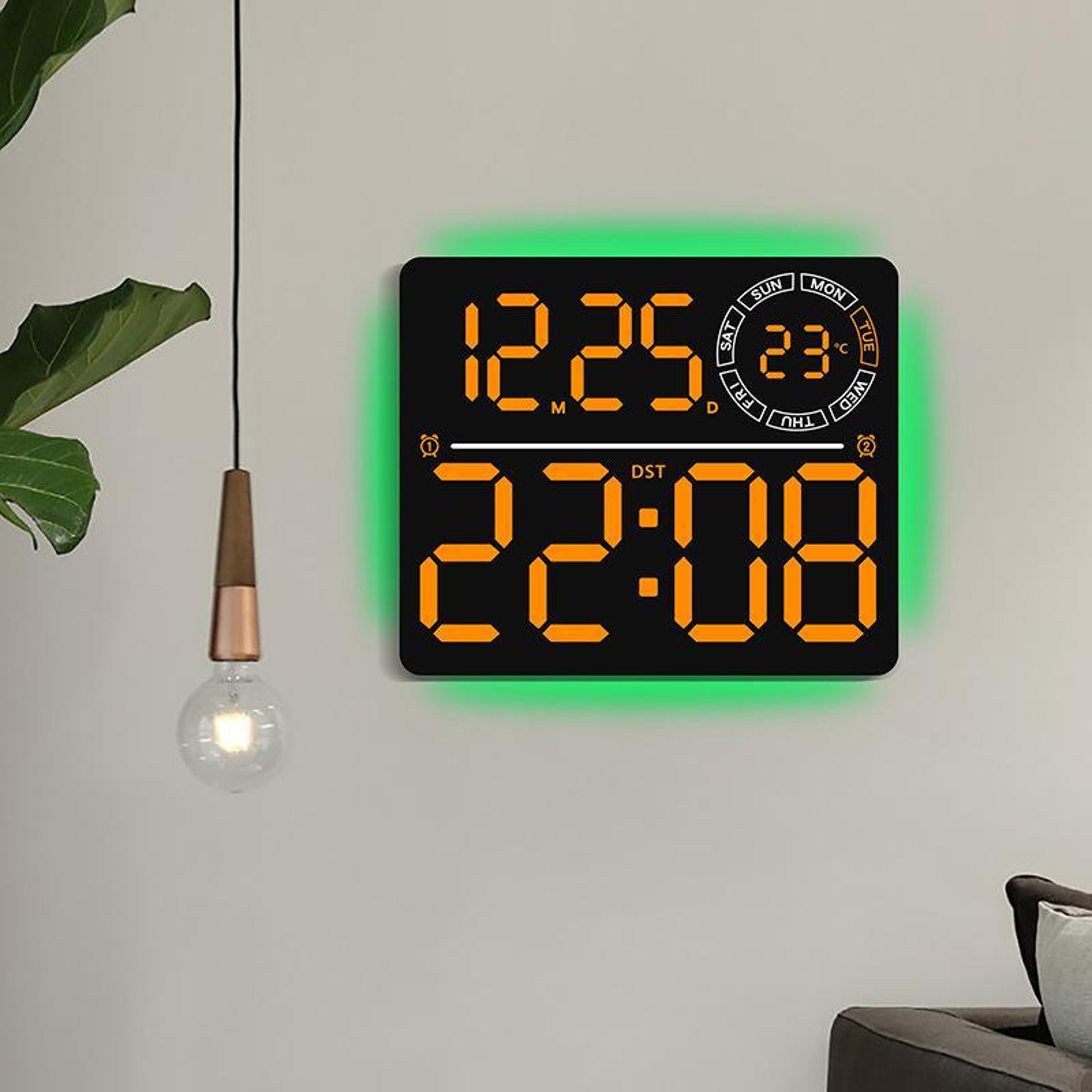 RGB LED Digital Wall Clock With Large Display Dual Alarm Timer  Ambient Night Light 0