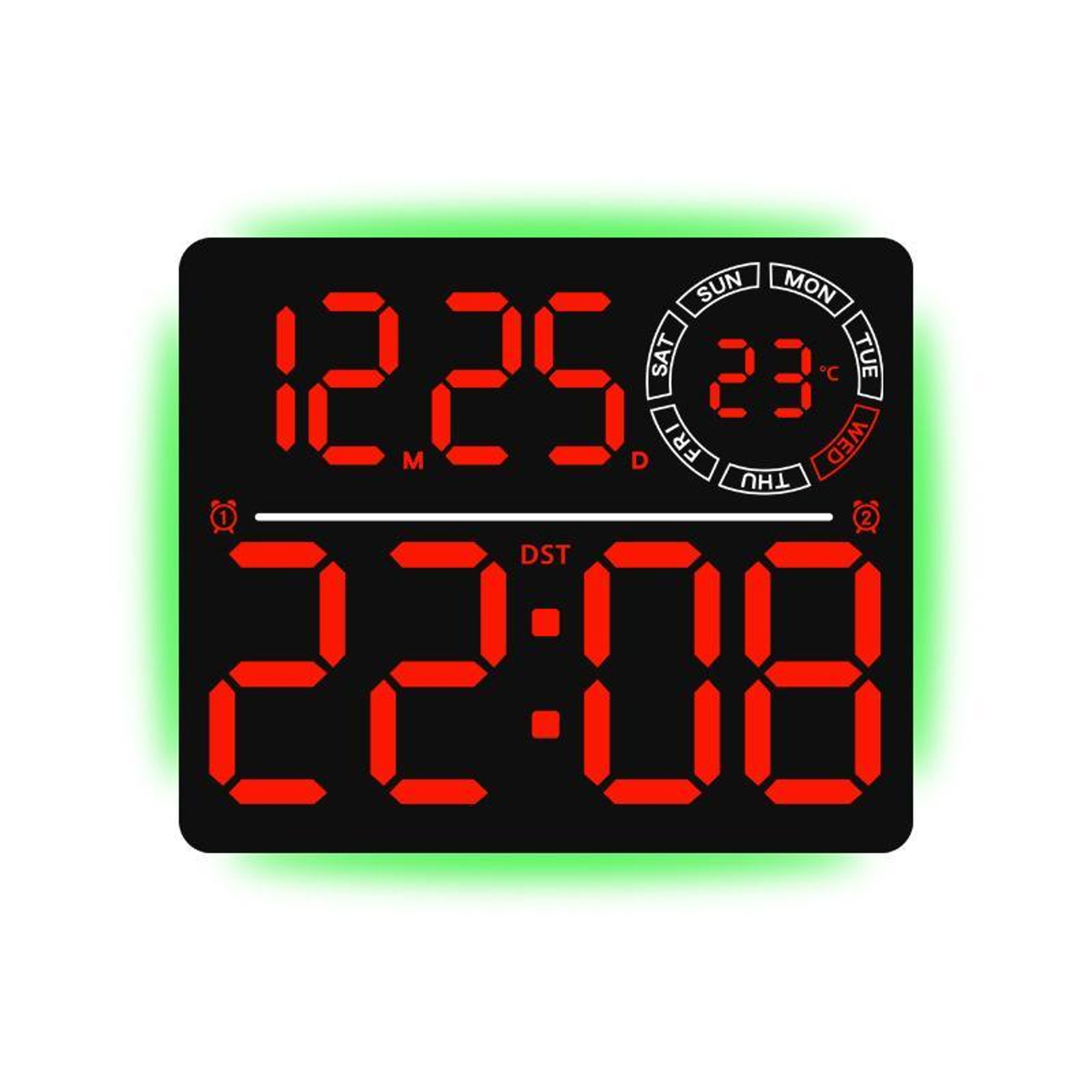 RGB LED Digital Wall Clock With Large Display Dual Alarm Timer  Ambient Night Light 12