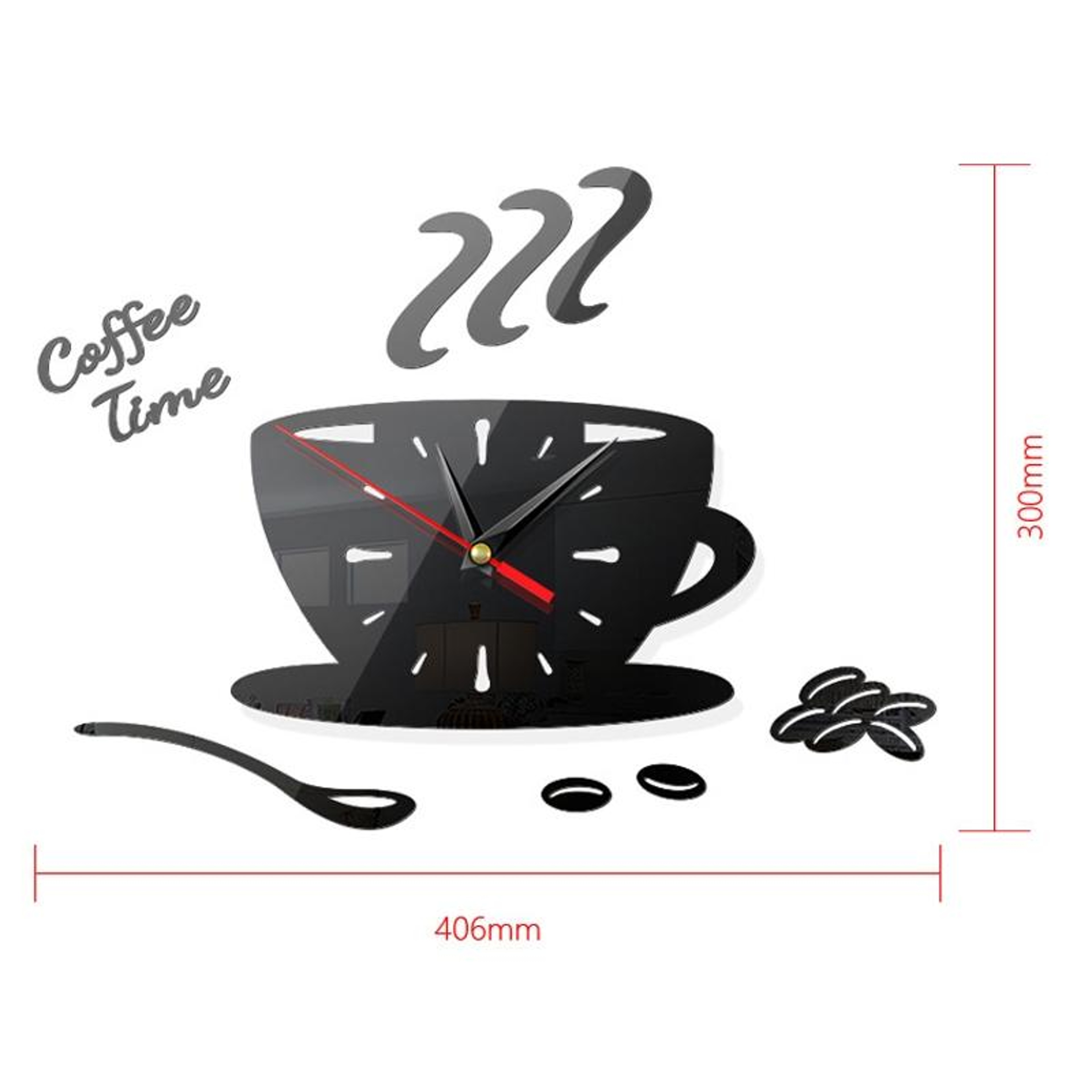 Modern Coffee Wall Clock 3D Acrylic Mirror Silent DIY Wall Decor 1