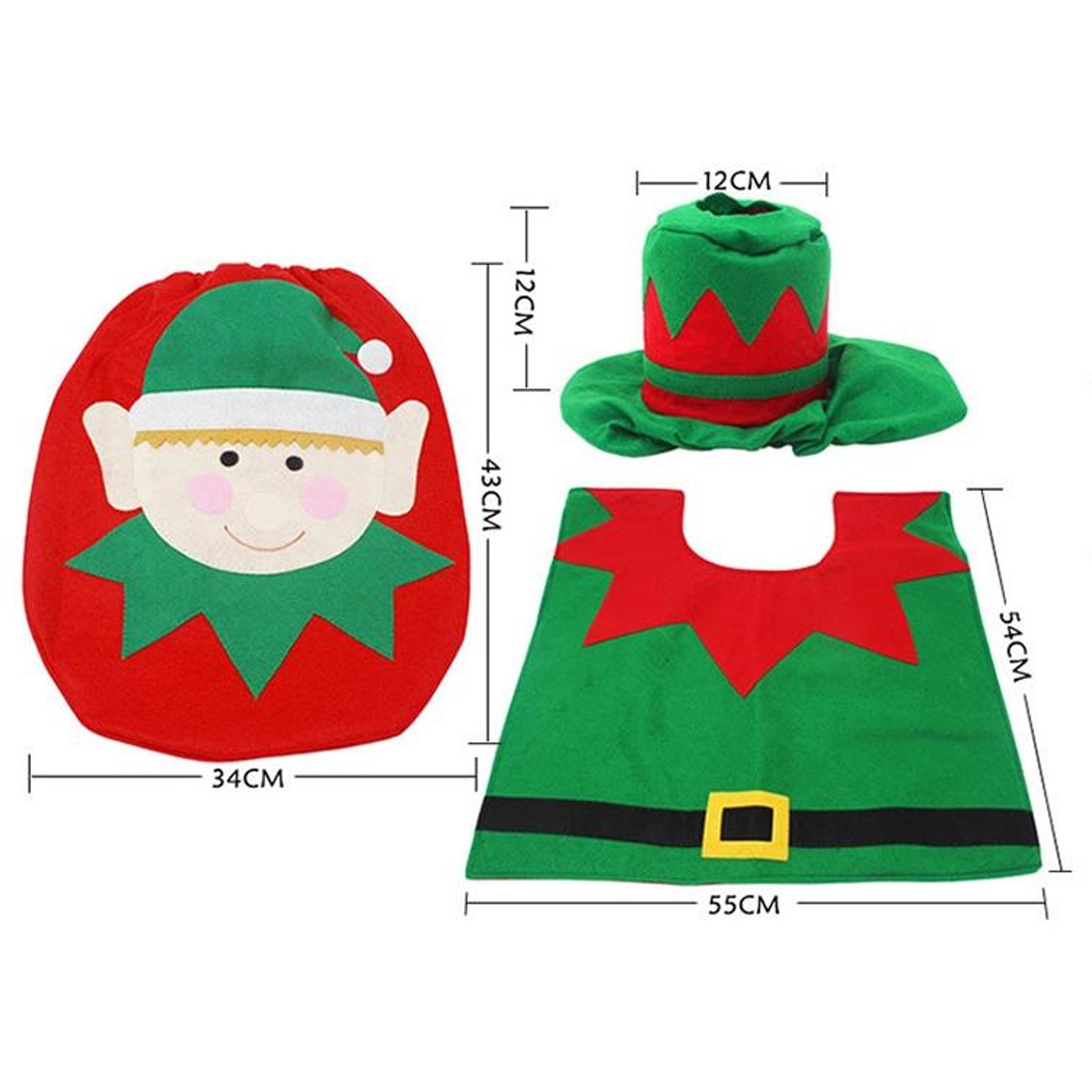 Fancy Christmas Decoration Happy Santa Elf Toilet Seat Cover Rug Bathroom Set 1