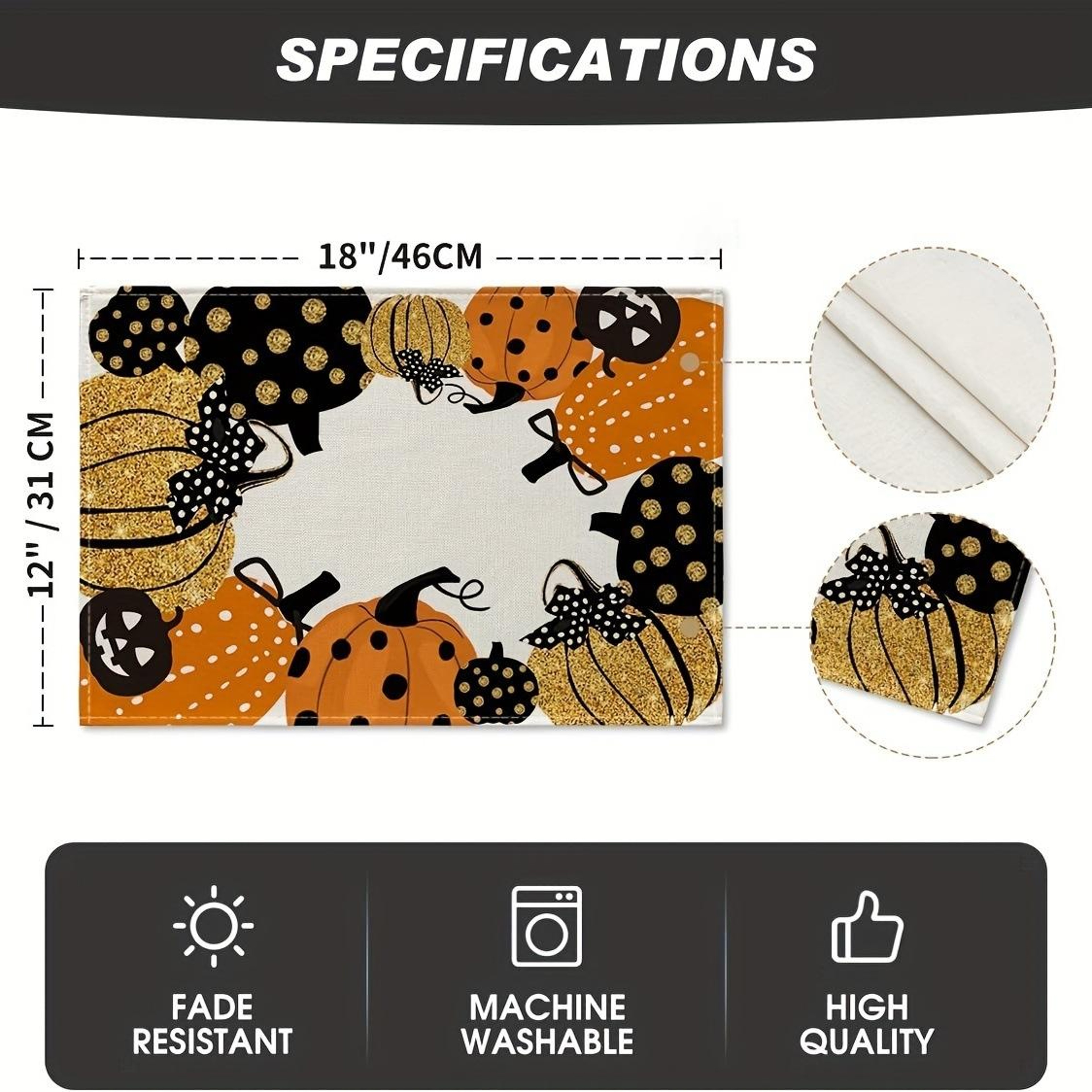 Halloween Linen Table Placemat Decorative Heat Resistant Table Mat for Kitchen, Dining & Party Decor – view 2