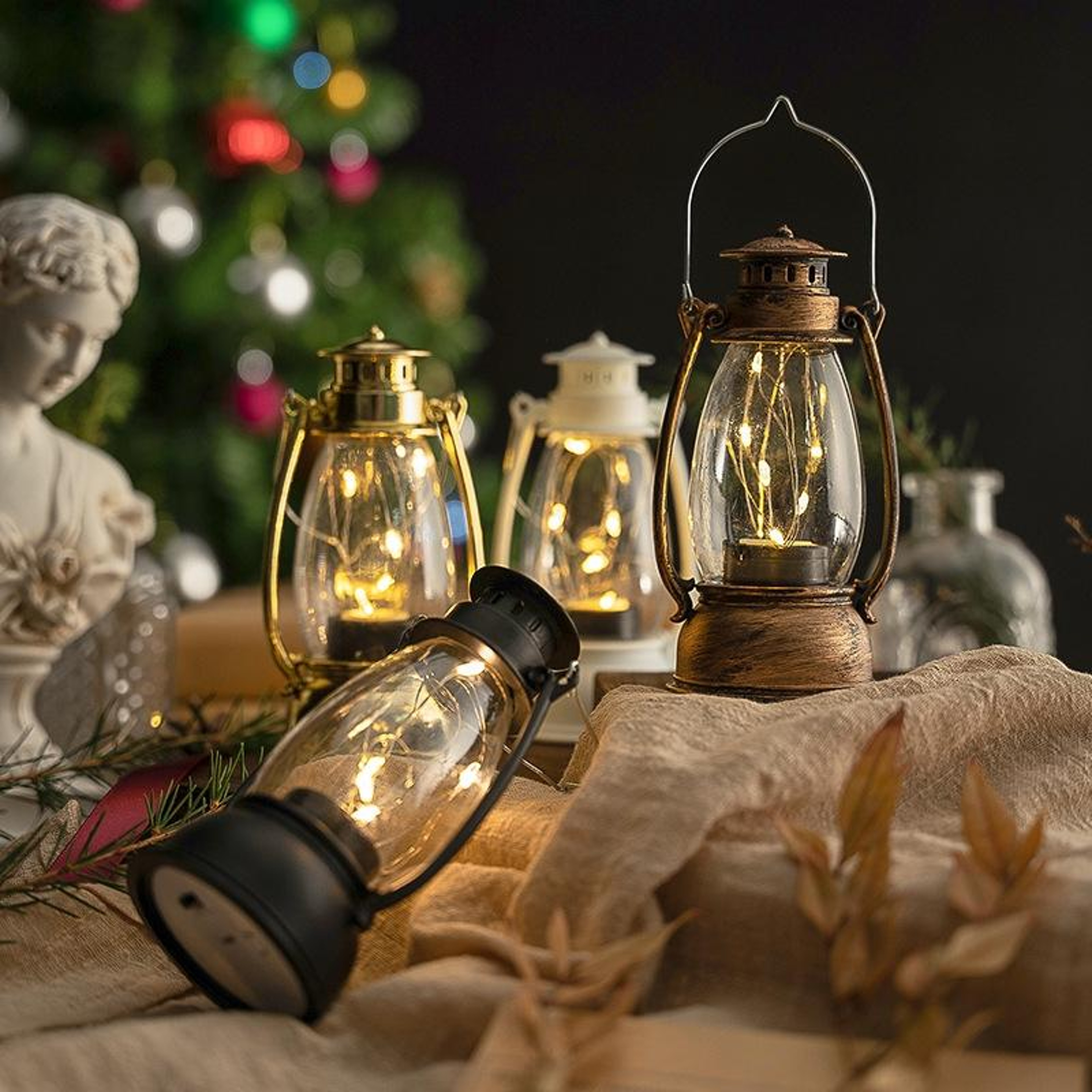 Vintage LED Lantern Decor Christmas Table Centerpiece Battery Operated Holiday Lamp 0