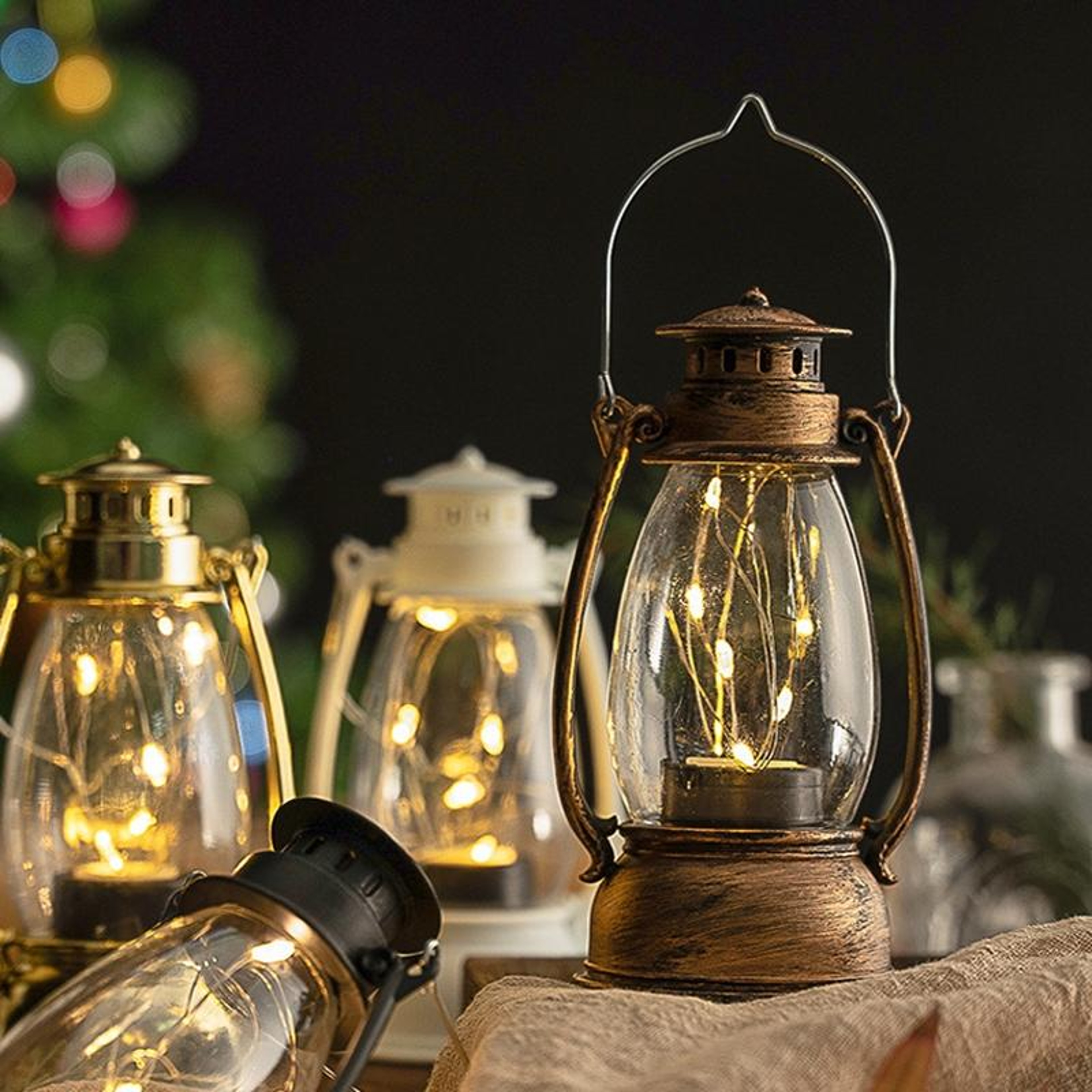 Vintage LED Lantern Decor Christmas Table Centerpiece Battery Operated Holiday Lamp 2