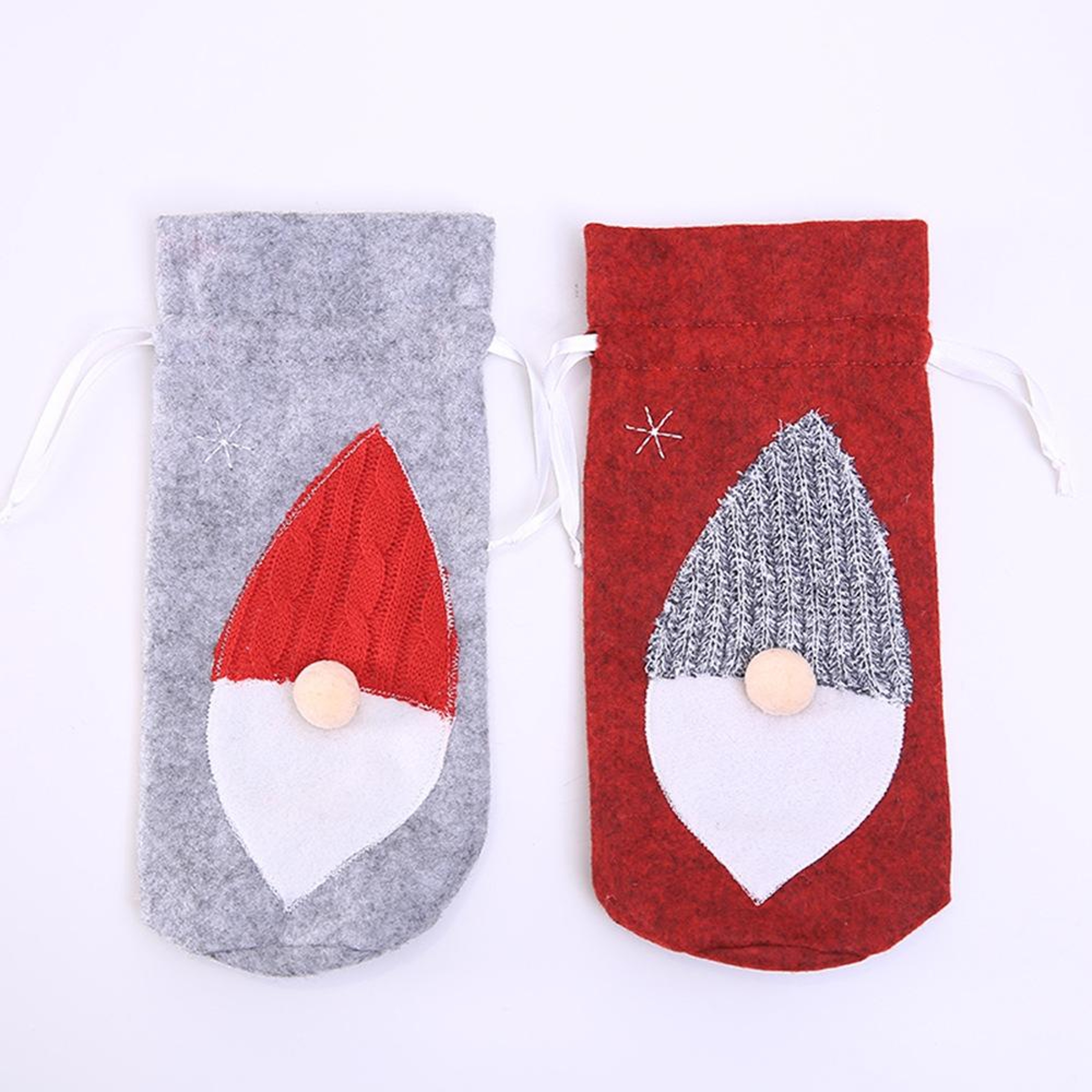 Christmas Wine Bottle Bag With Faceless Santa Embroidery Christmas Table Decorations 3