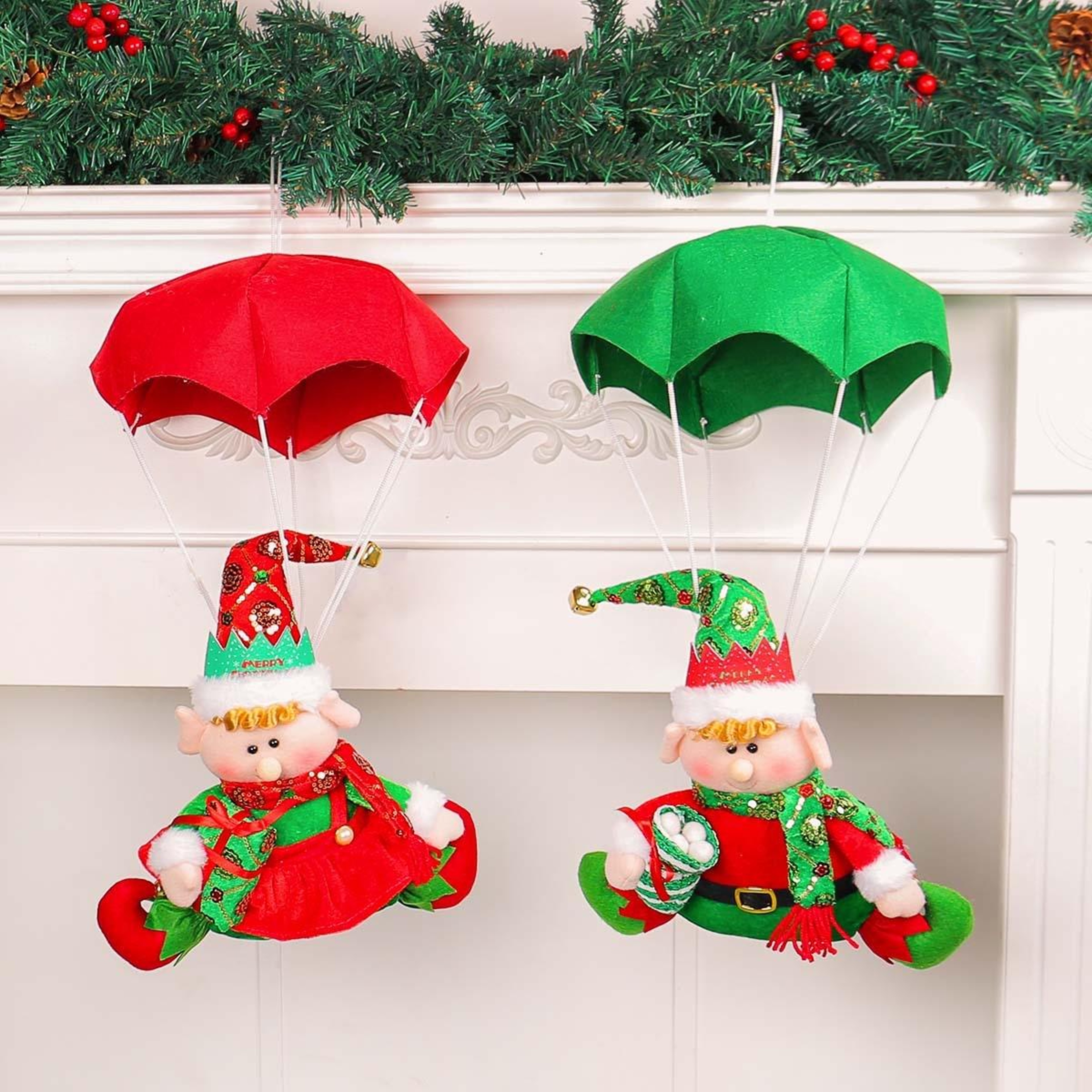 Christmas Elf Parachute Hanging Decoration Plush Ornament For Christmas Tree  Holiday Home Decor 3