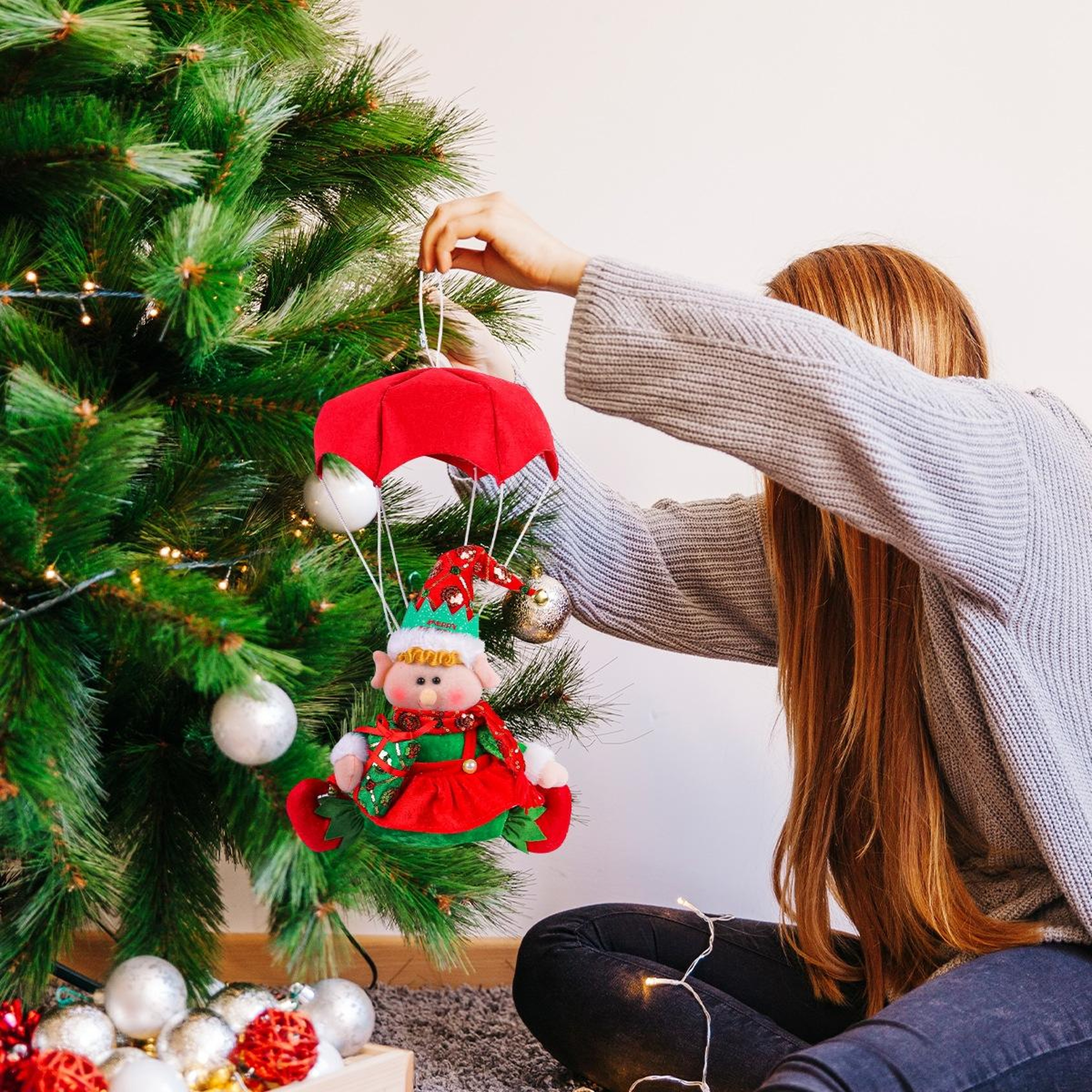 Christmas Elf Parachute Hanging Decoration Plush Ornament For Christmas Tree  Holiday Home Decor 4