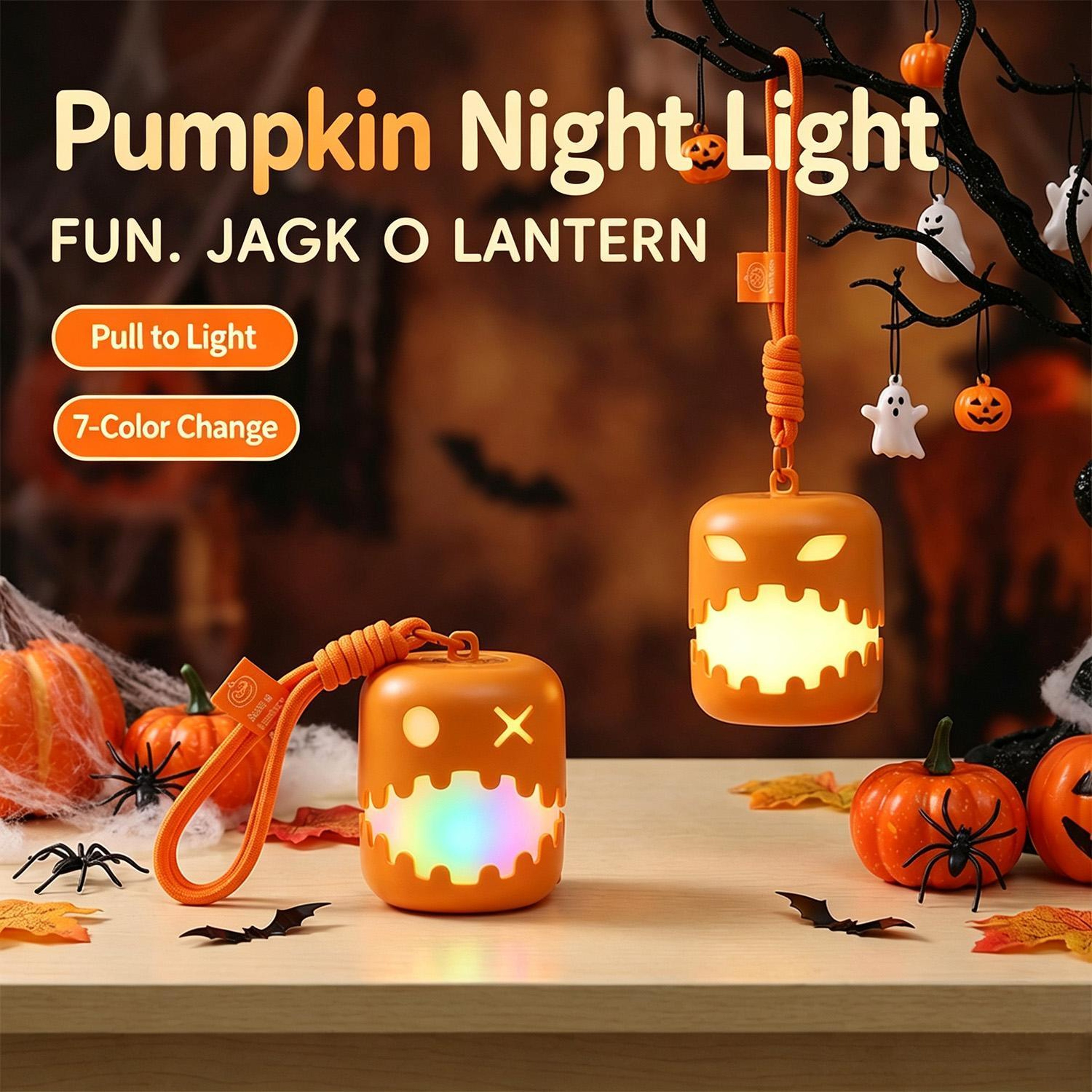 Halloween Pumpkin Lantern Rechargeable RGB Night Light For Halloween Decorations 2