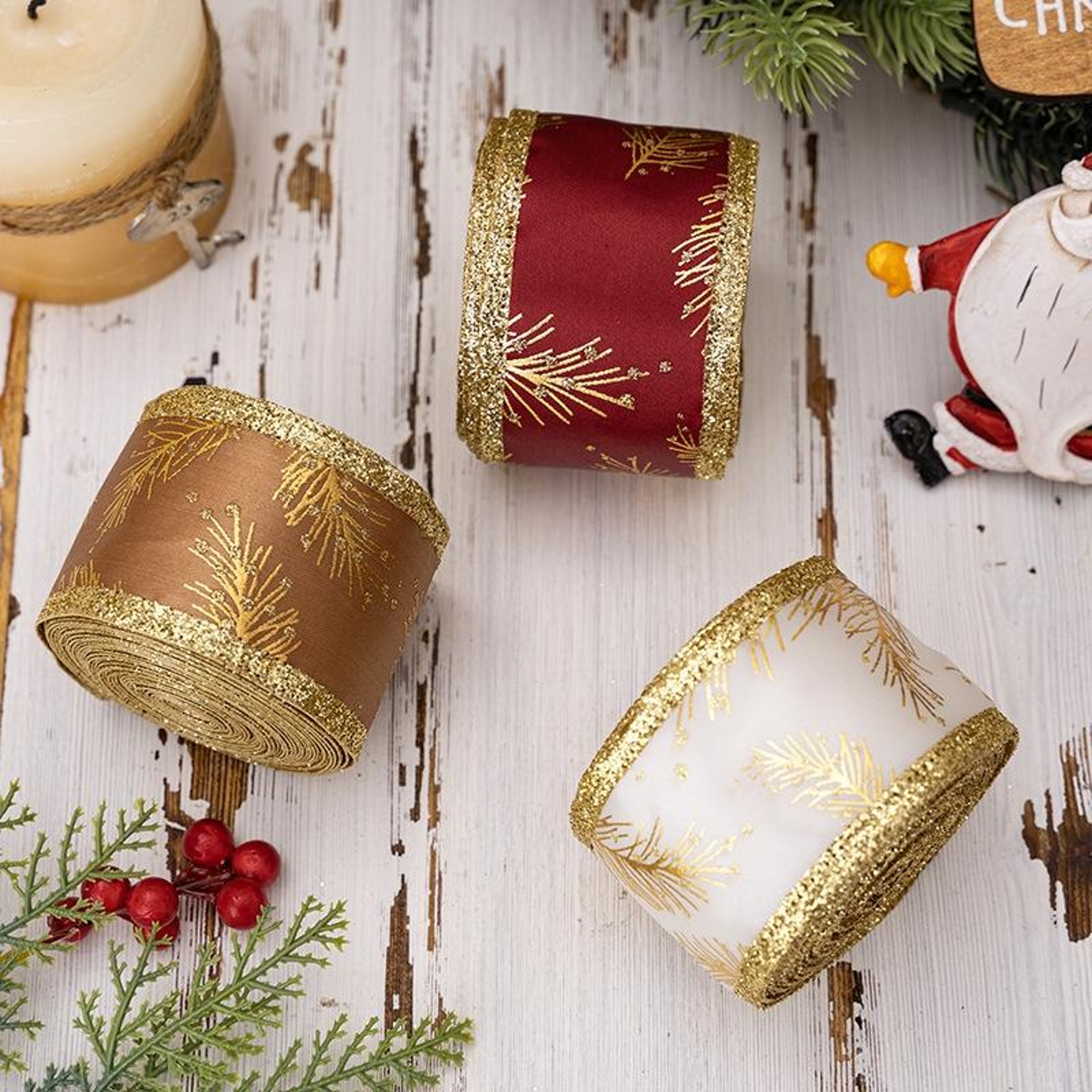 Christmas Wired Decorative Ribbon Roll For Gift Wrapping Tree Decor  Holiday Crafts 5