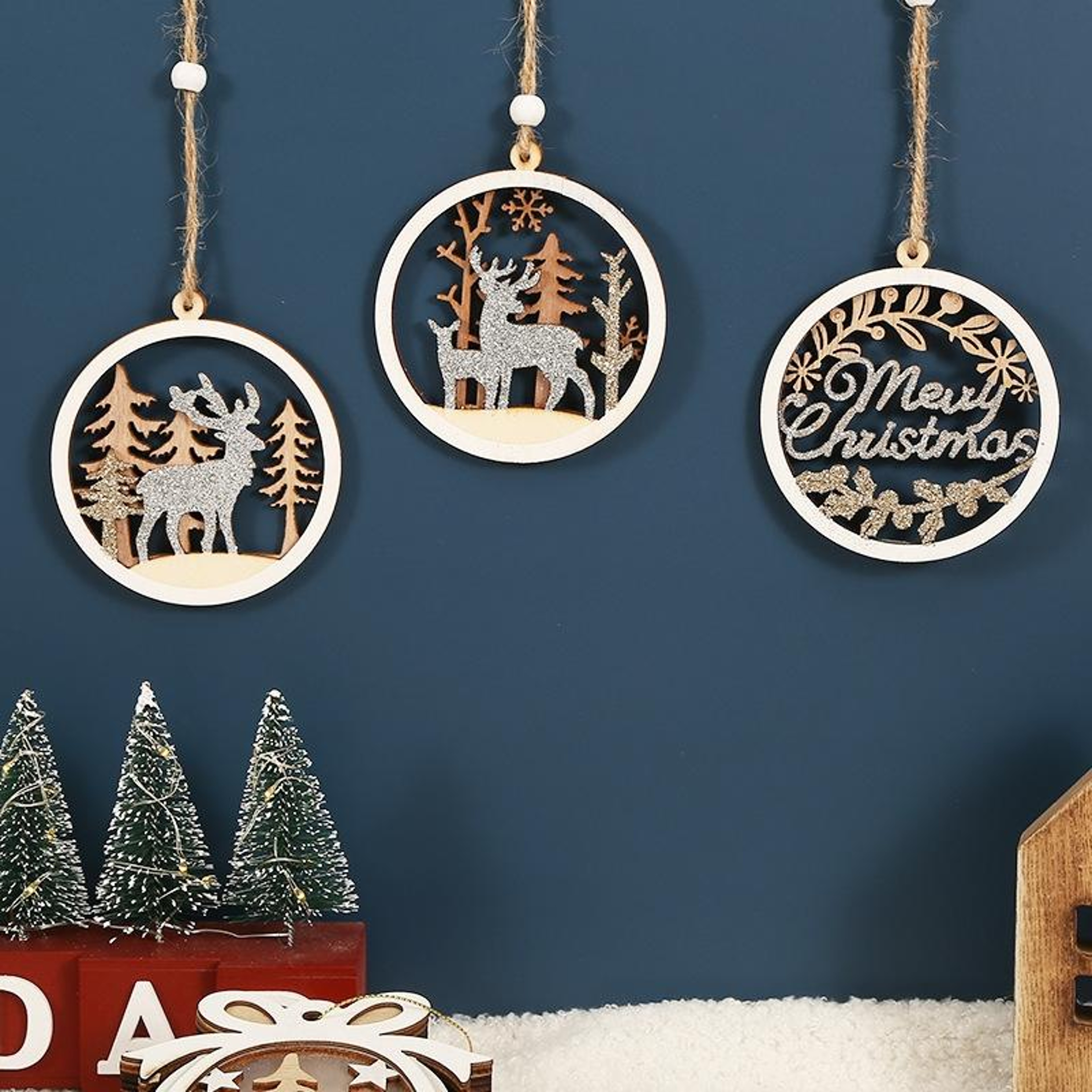 Rustic Wooden Christmas Ornaments Hanging Pendants For Christmas Tree  Holiday Home Decor 0