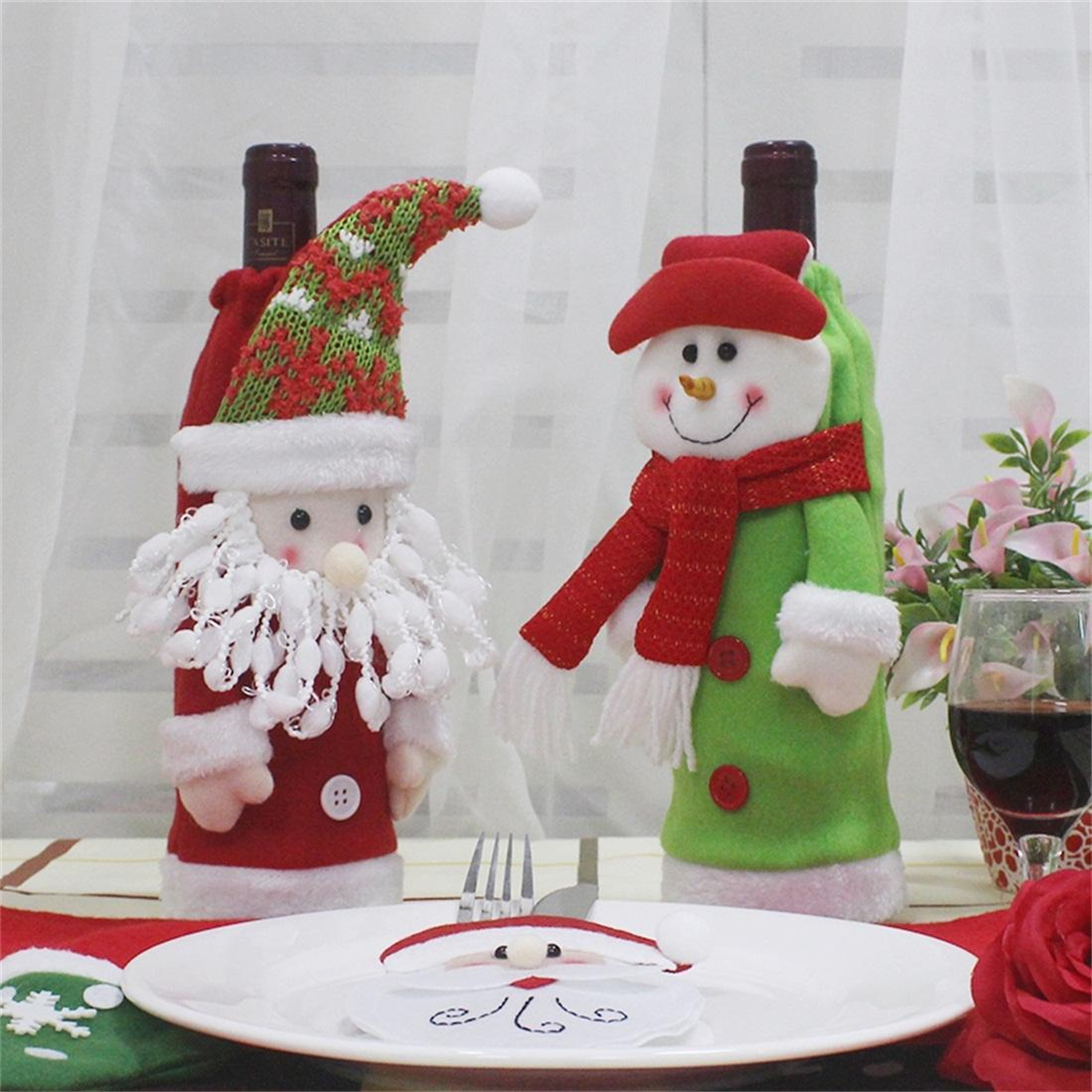 Santa Claus Christmas Wine Bottle Cover Decorative Gift Bag For Holiday Table Decor 0
