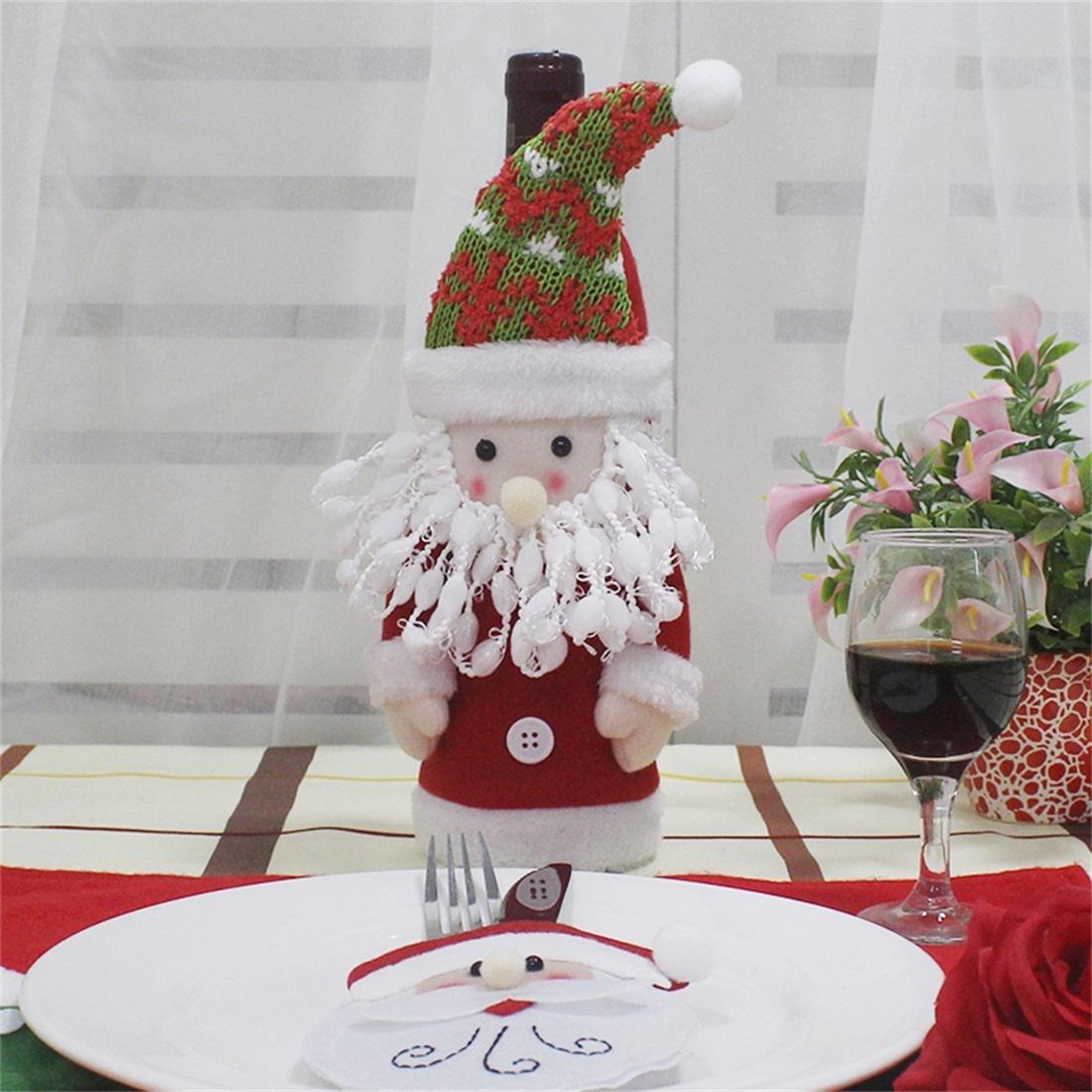 Santa Claus Christmas Wine Bottle Cover Decorative Gift Bag For Holiday Table Decor 3