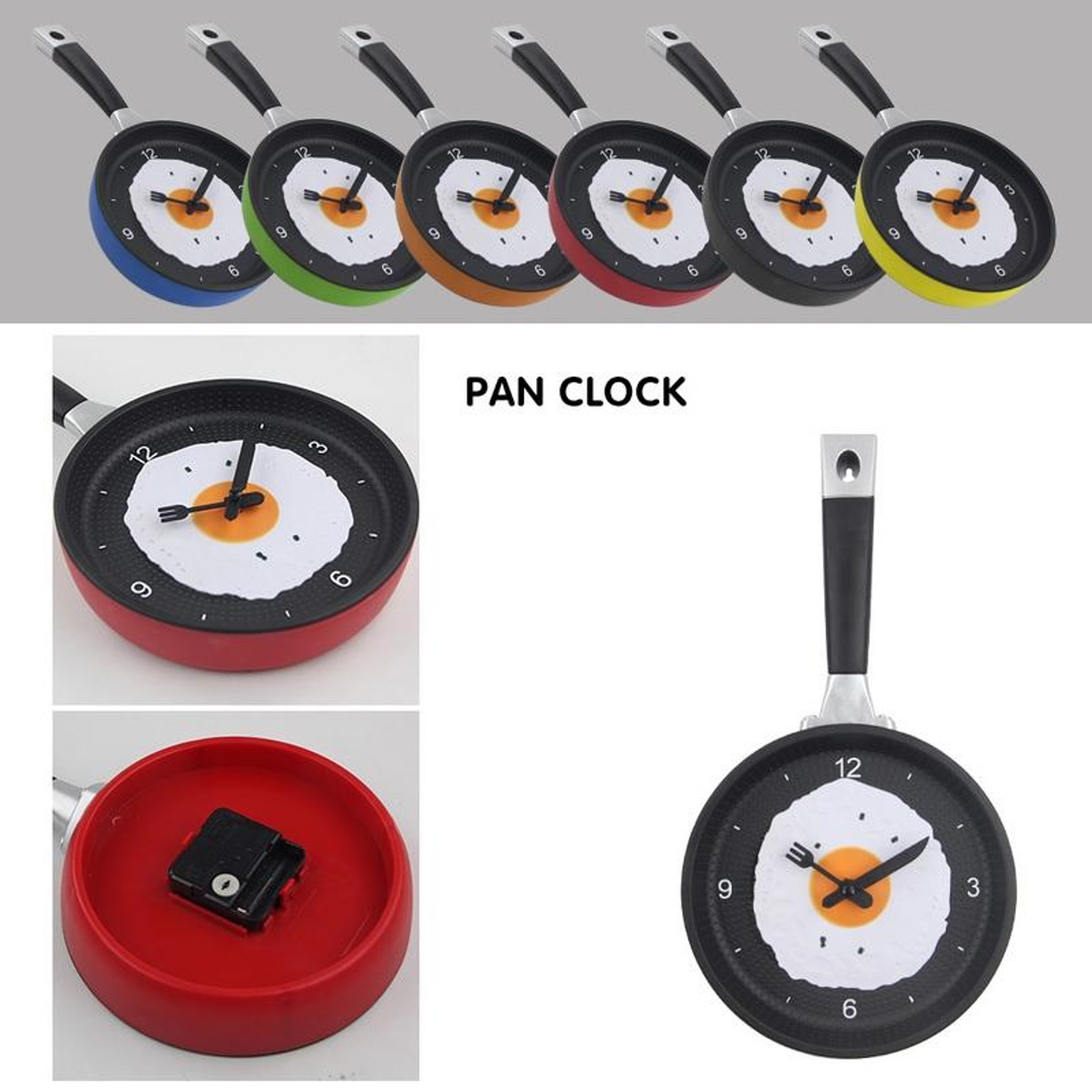 Fried Egg Kitchen Wall Clock Quiet Frying Pan Novelty Clock for Home Decor – view 4