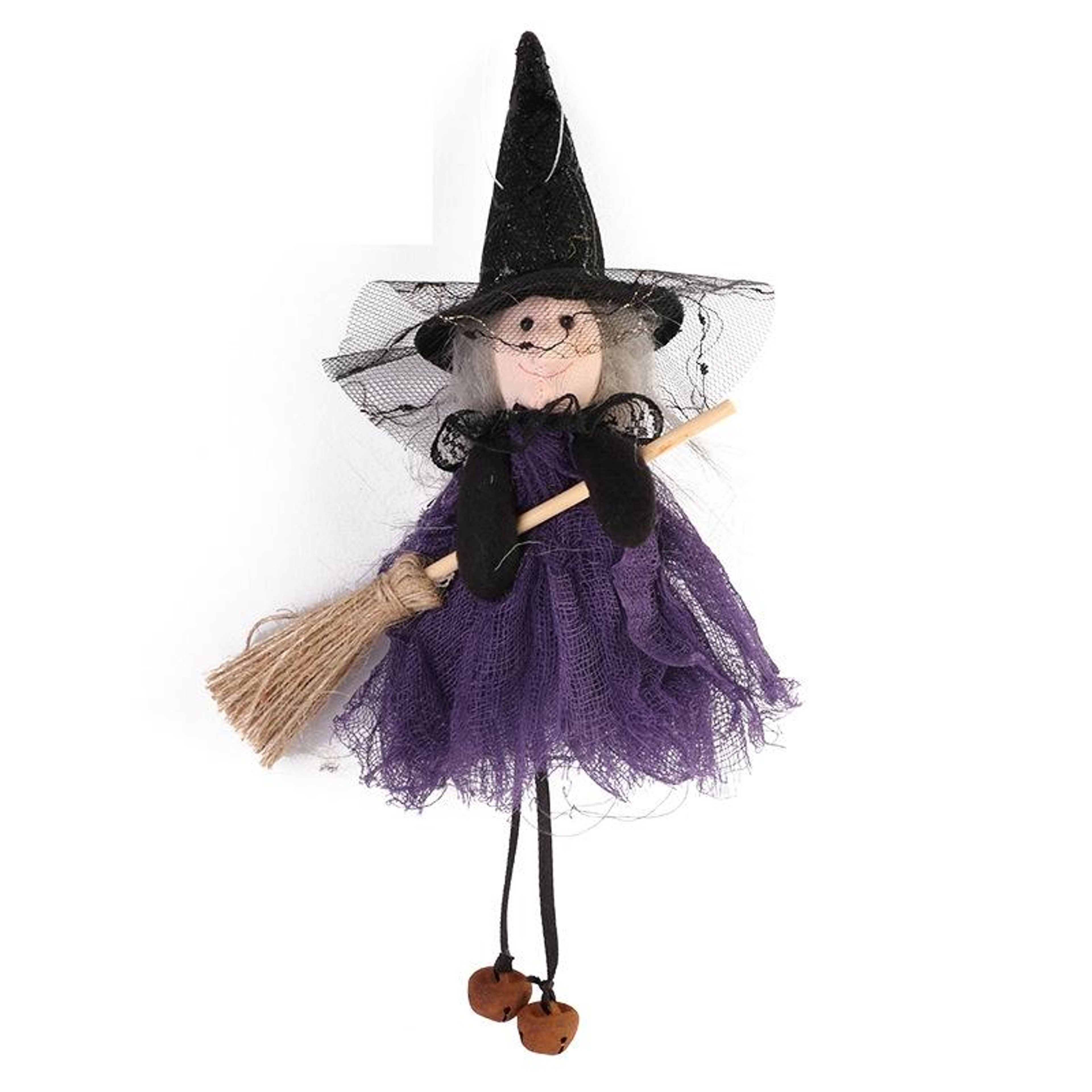 Halloween Witch Doll Hanging Ornament With Broom Spooky Party Decoration 8