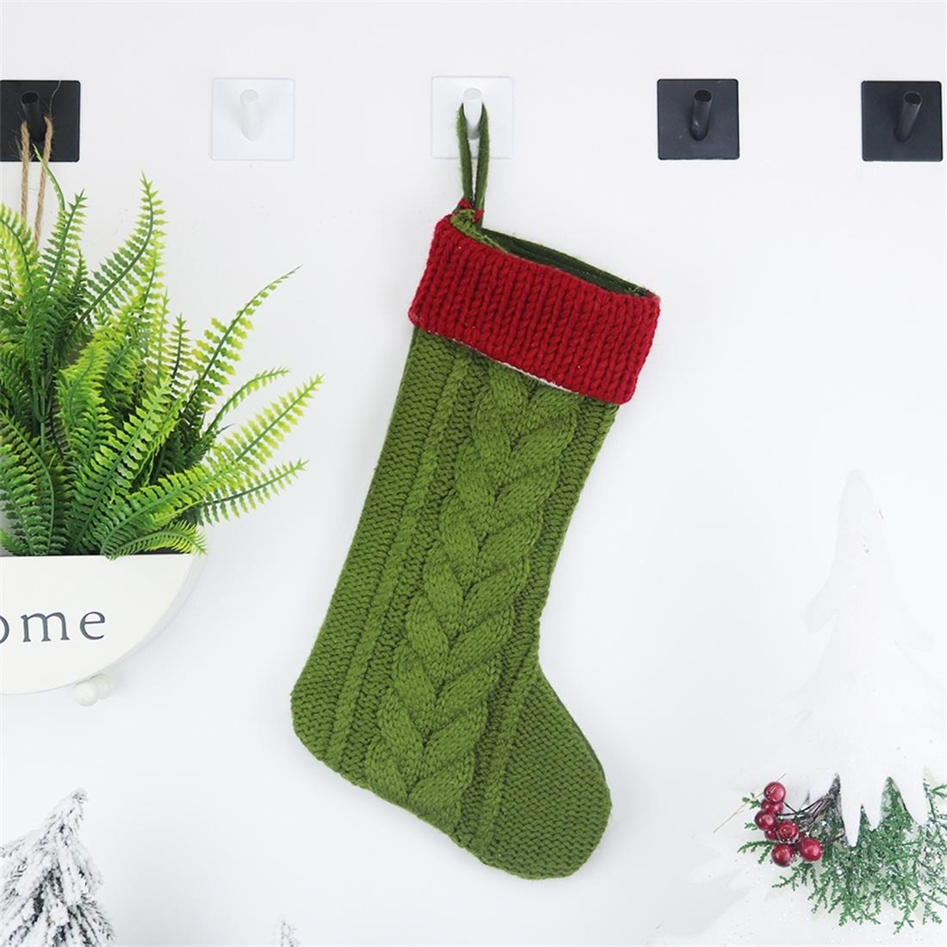 2 PCS Christmas Stocking Gift Bags Wool Knit Hanging Christmas Tree Decorations 4