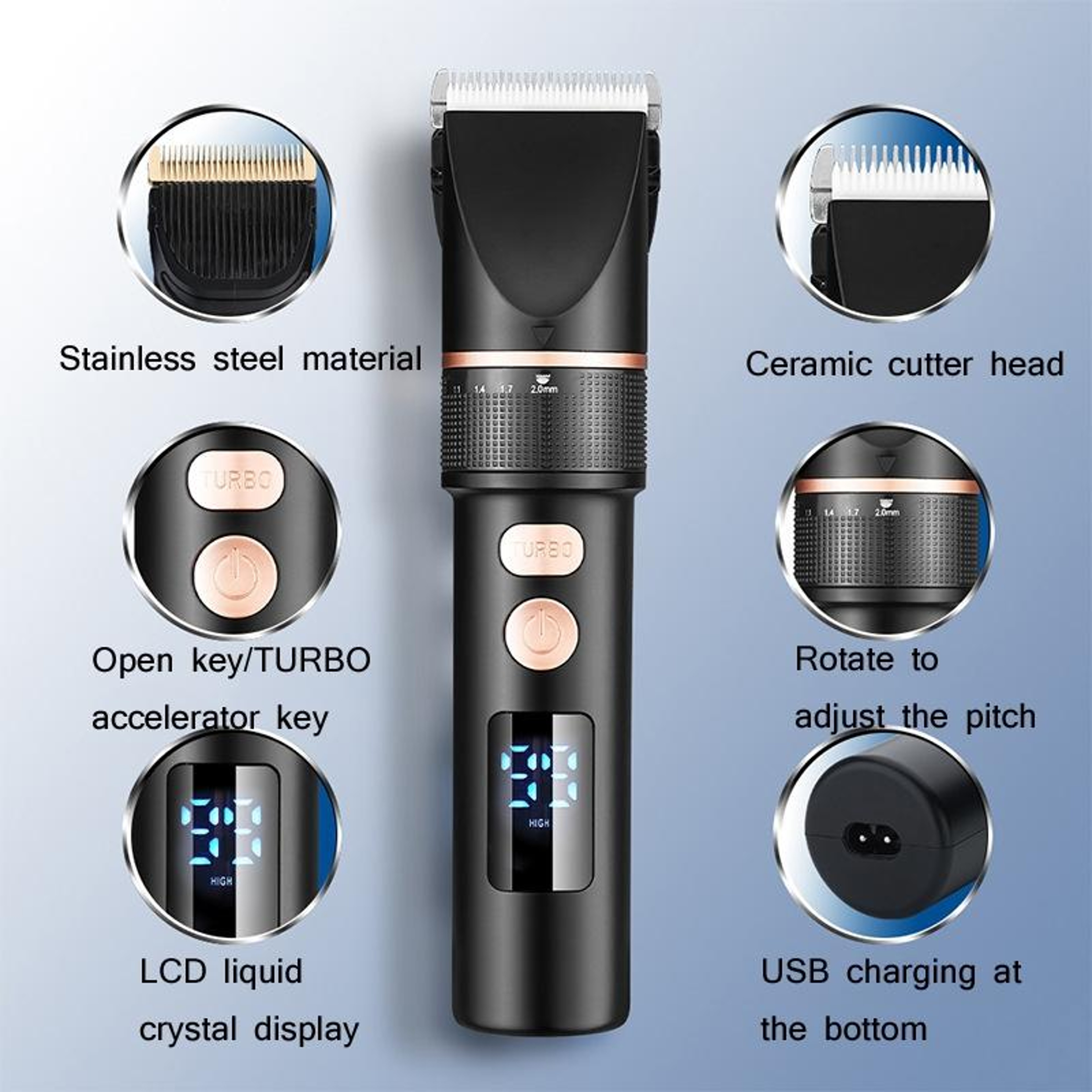 Electric Hair Clipper for Men with LCD Display Ceramic Blade and USB Charging – view 3