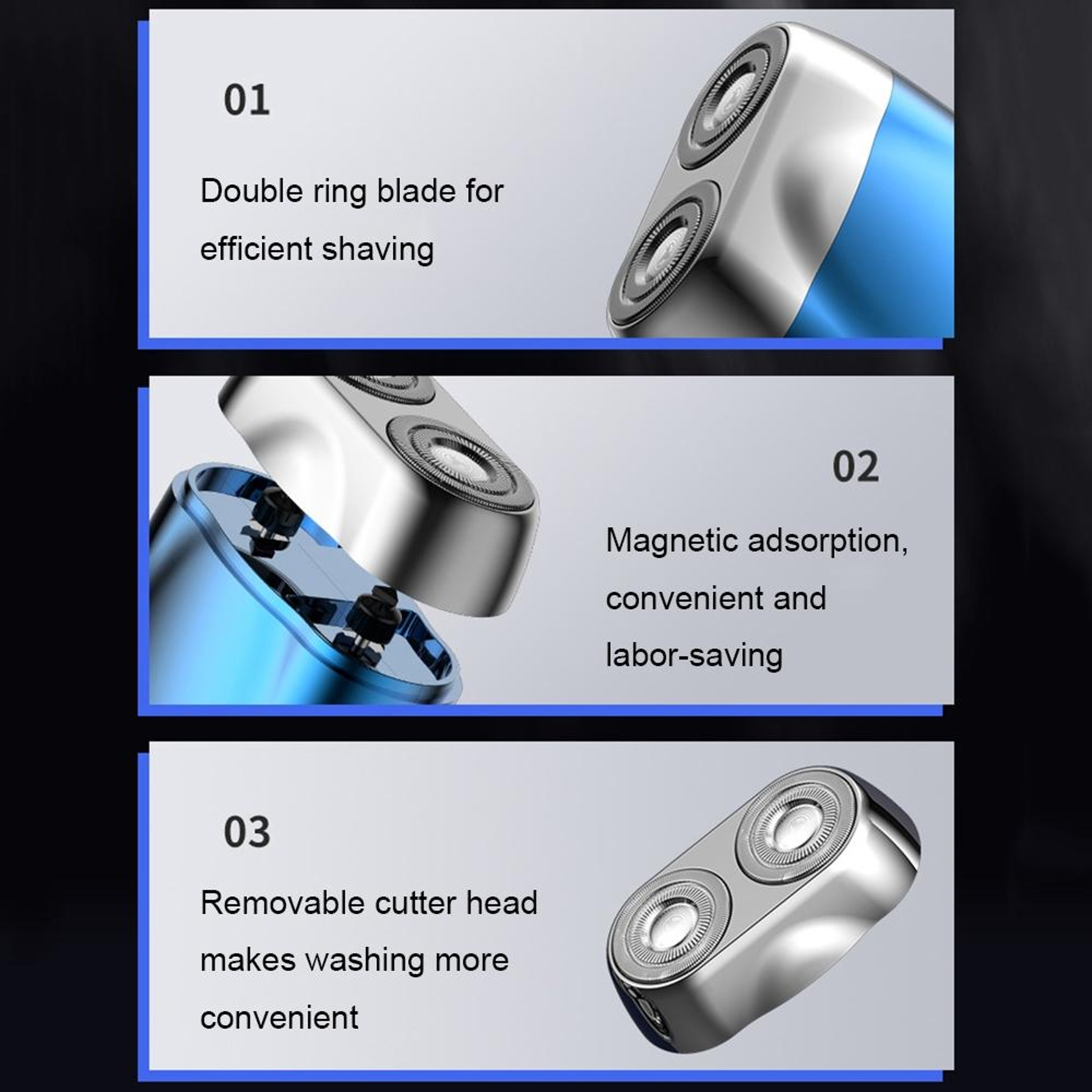 Double Ring Mini Electric Shaver For Men With Magnetic Head And Type C Charging 7
