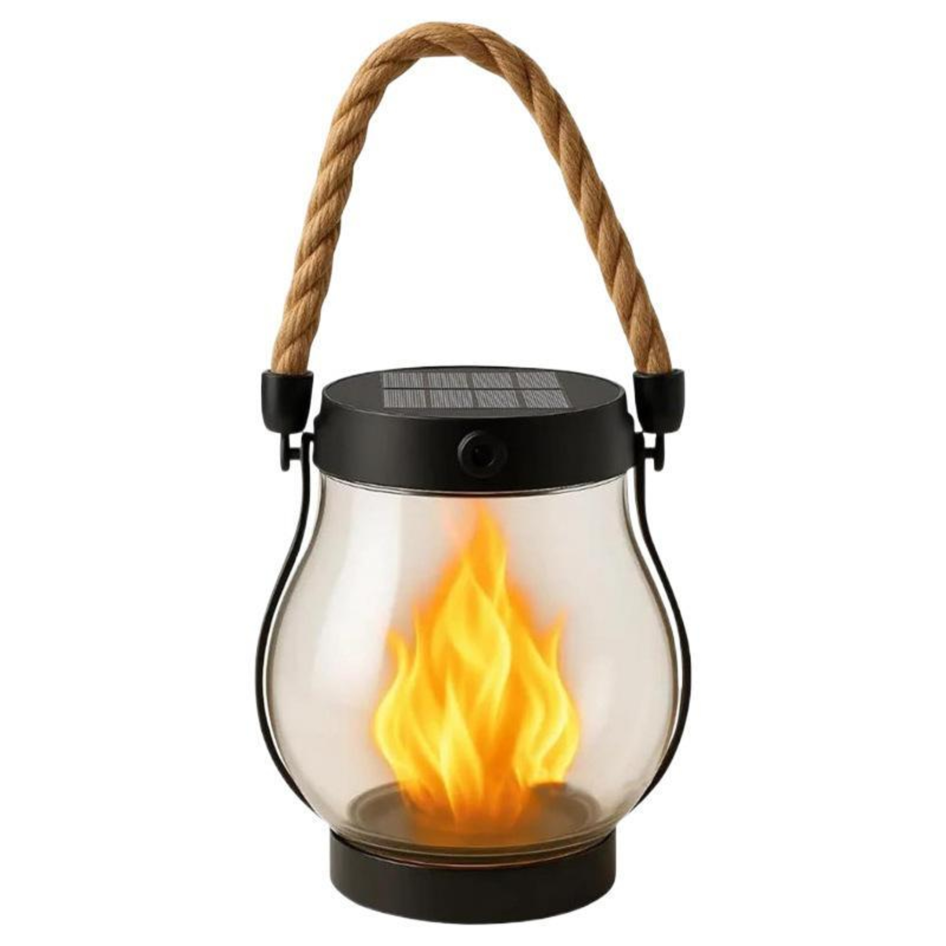 Solar Flame Lantern With Hemp Rope Rechargeable Outdoor Camping And Garden Light 6