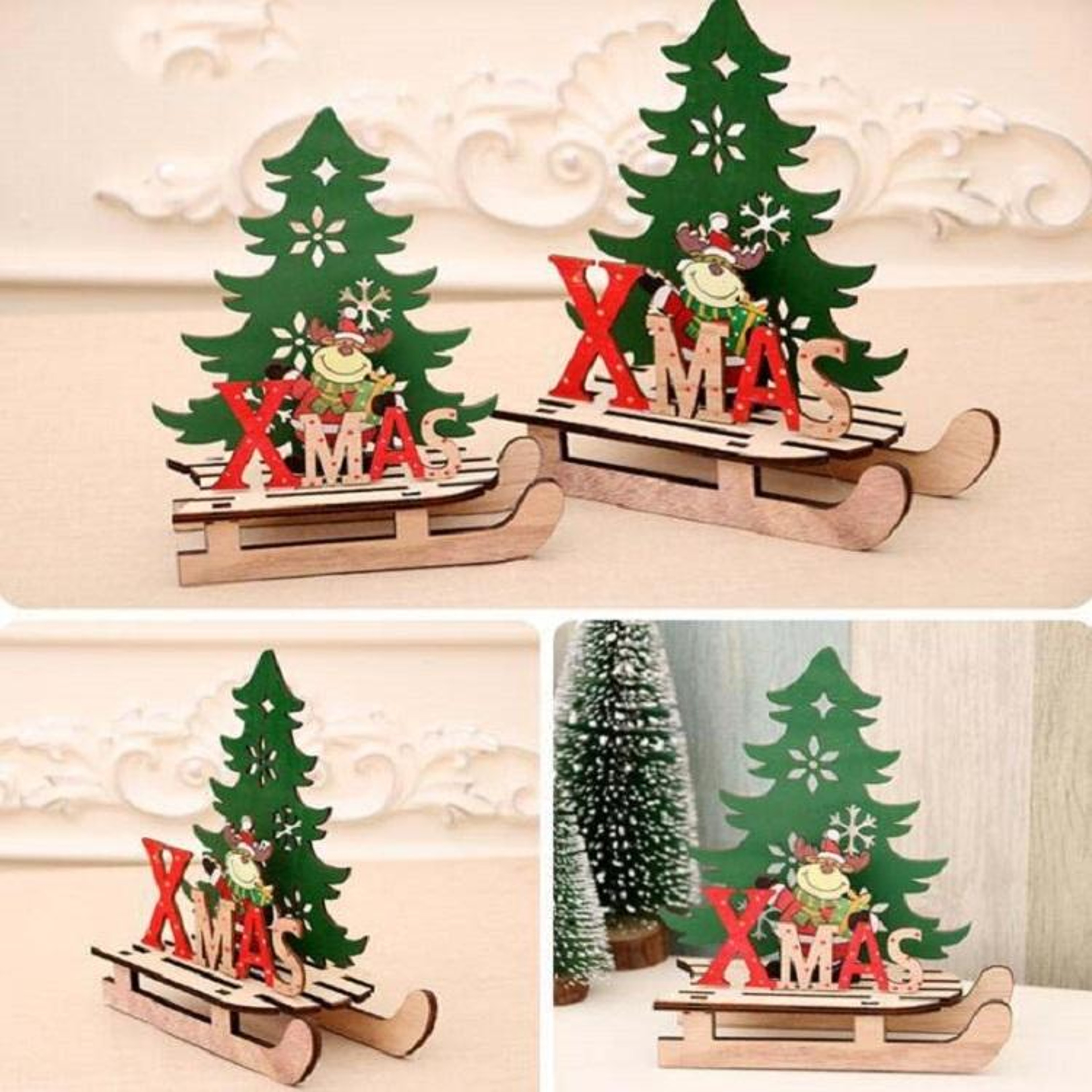 DIY Wooden Christmas Sleigh Decoration With Reindeer Festive Tabletop Ornament And Gift 2