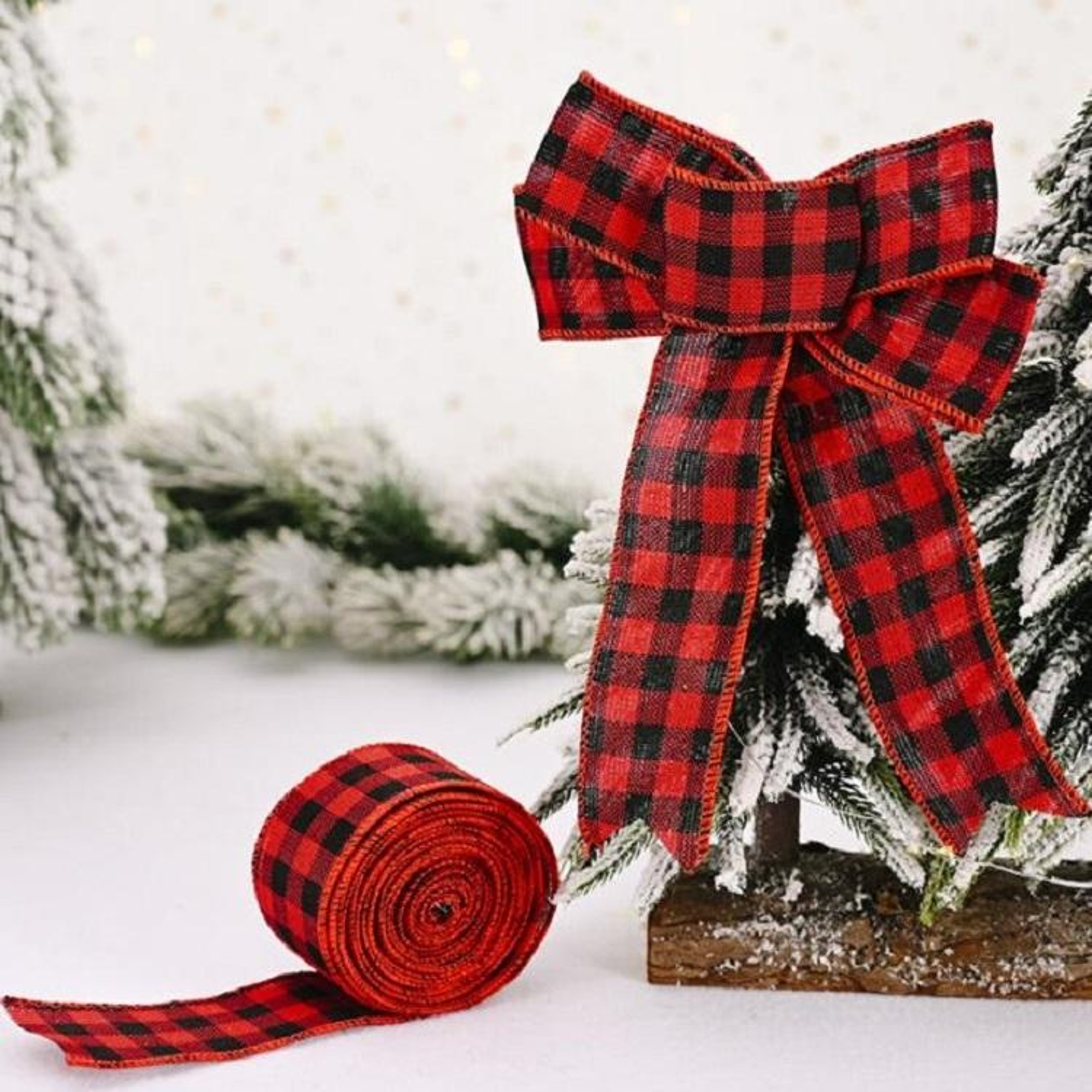 Red And Black Plaid Christmas Tree Ribbon 2m Decorative Holiday Ribbon 5