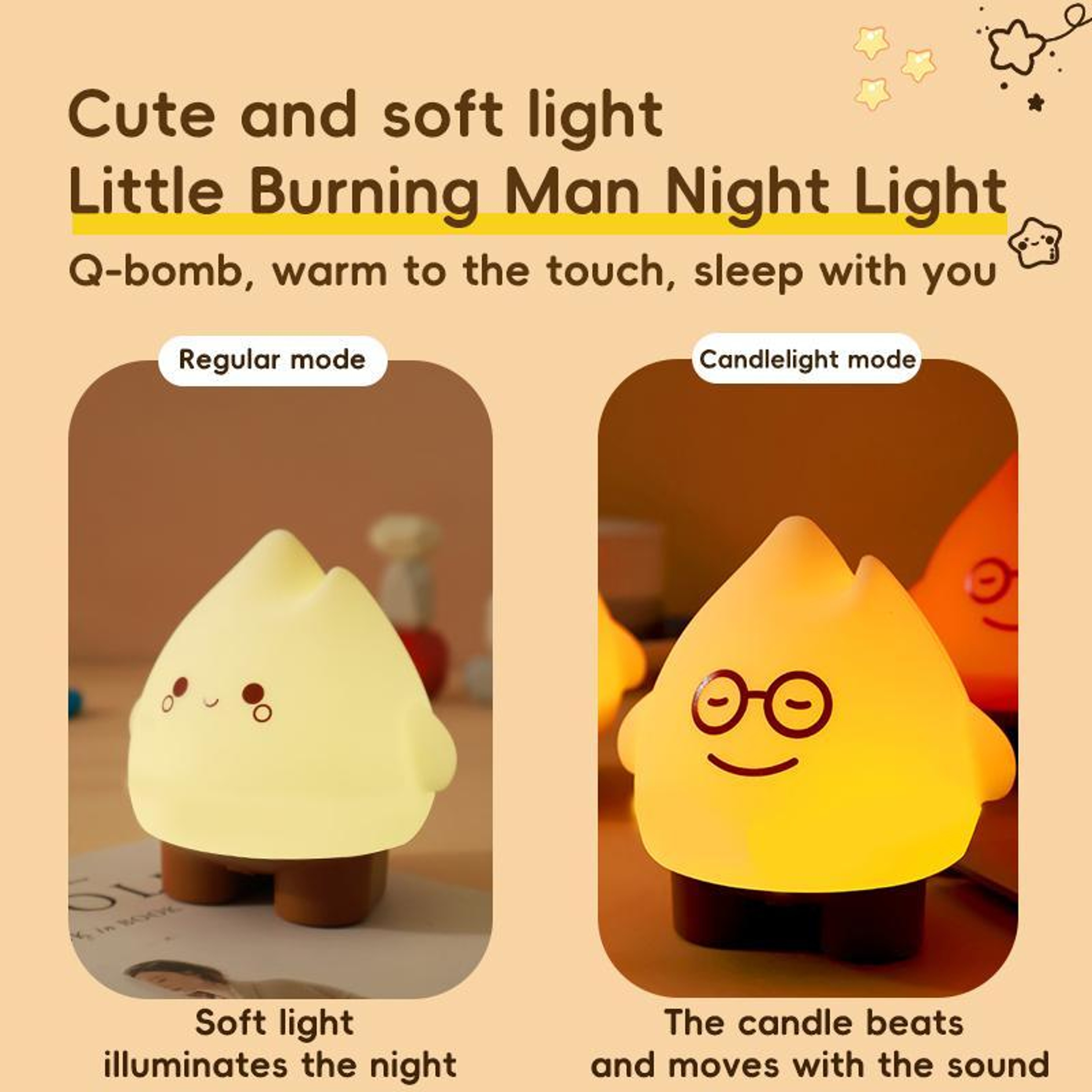 Cute Flame Night Light Rechargeable Silicone Dimmable Bedside Lamp 4