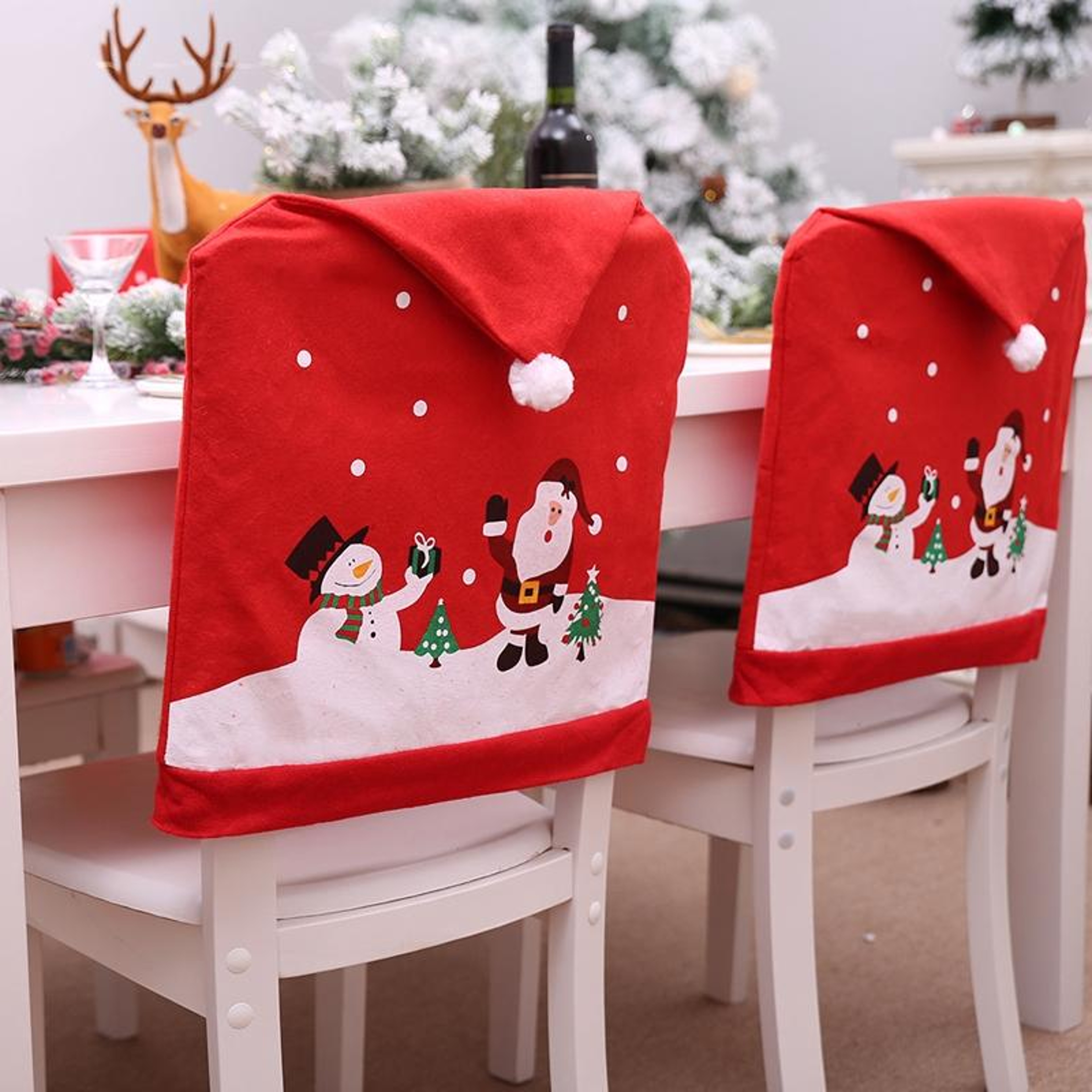 Festive Santa Snowman Christmas Chair Cover for Dining Chairs and Holiday Decor – view 5
