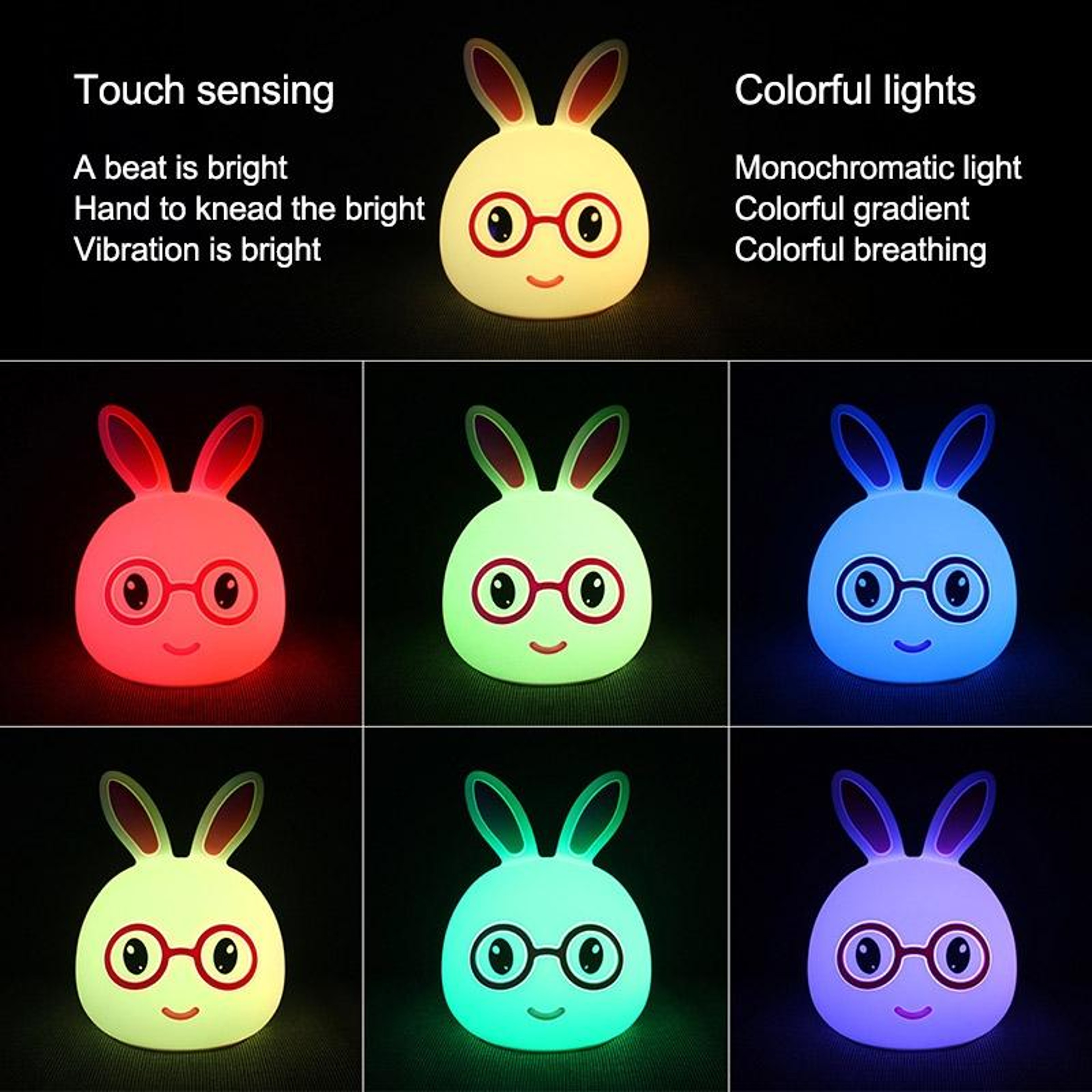 Cute Rabbit Night Light For Kids With Color Changing Light And Touch Pat Sensor 12