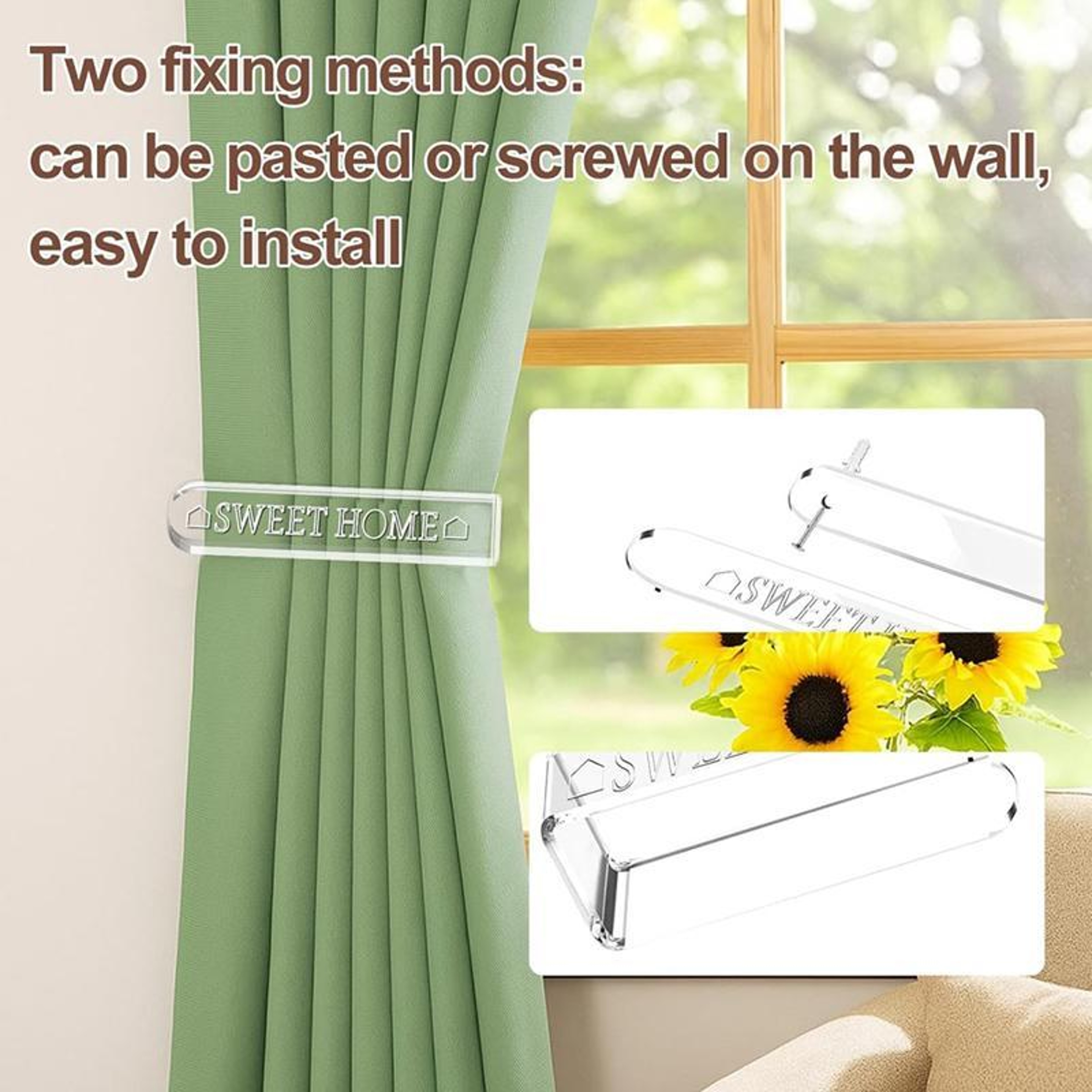 Clear Acrylic Curtain Tiebacks 1 Pair No Drill Curtain Holdbacks for Sheer and Blackout Curtains – view 4